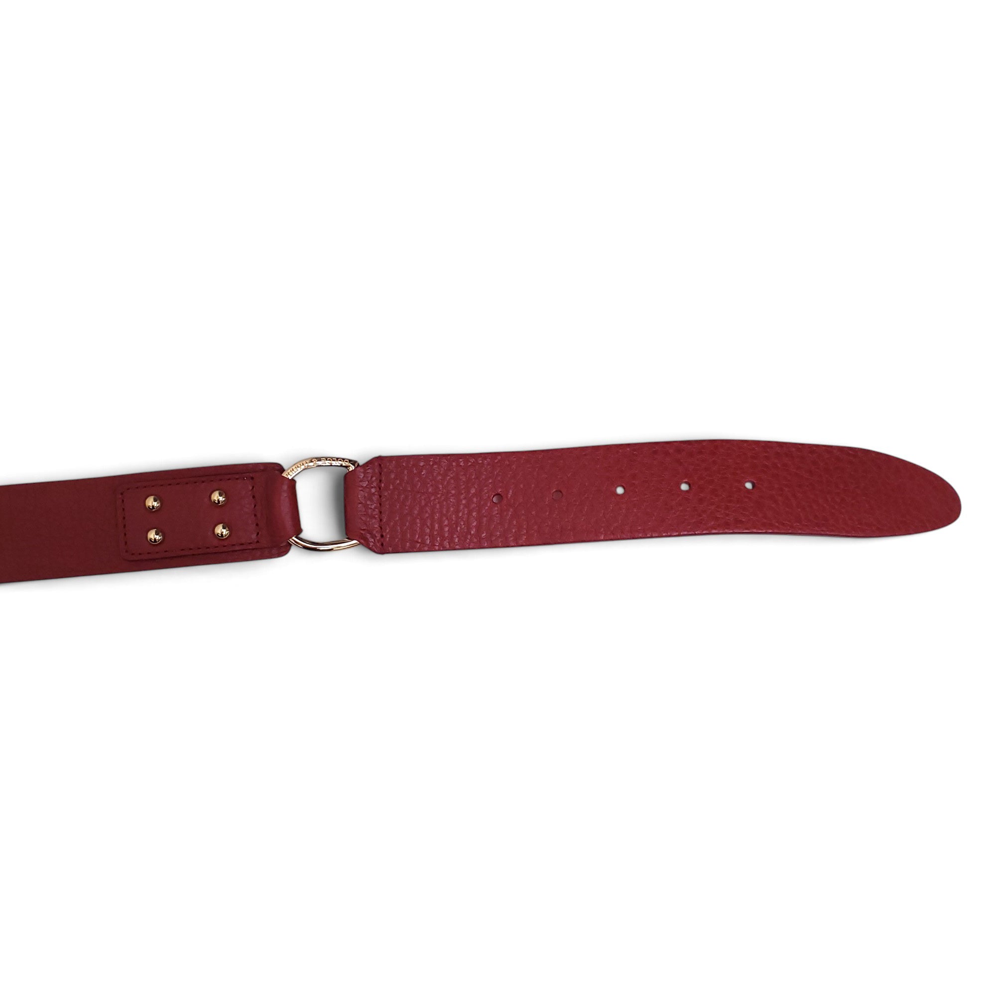 DOLCE & GABBANA RED LEATHER BELT WITH GOLD ACCENT DETAILS - SIZE 85