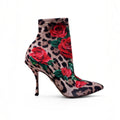 DOLCE & GABBANA ROSE LEOPARD PRINT STRETCH BOOTIES - SIZE 36.5