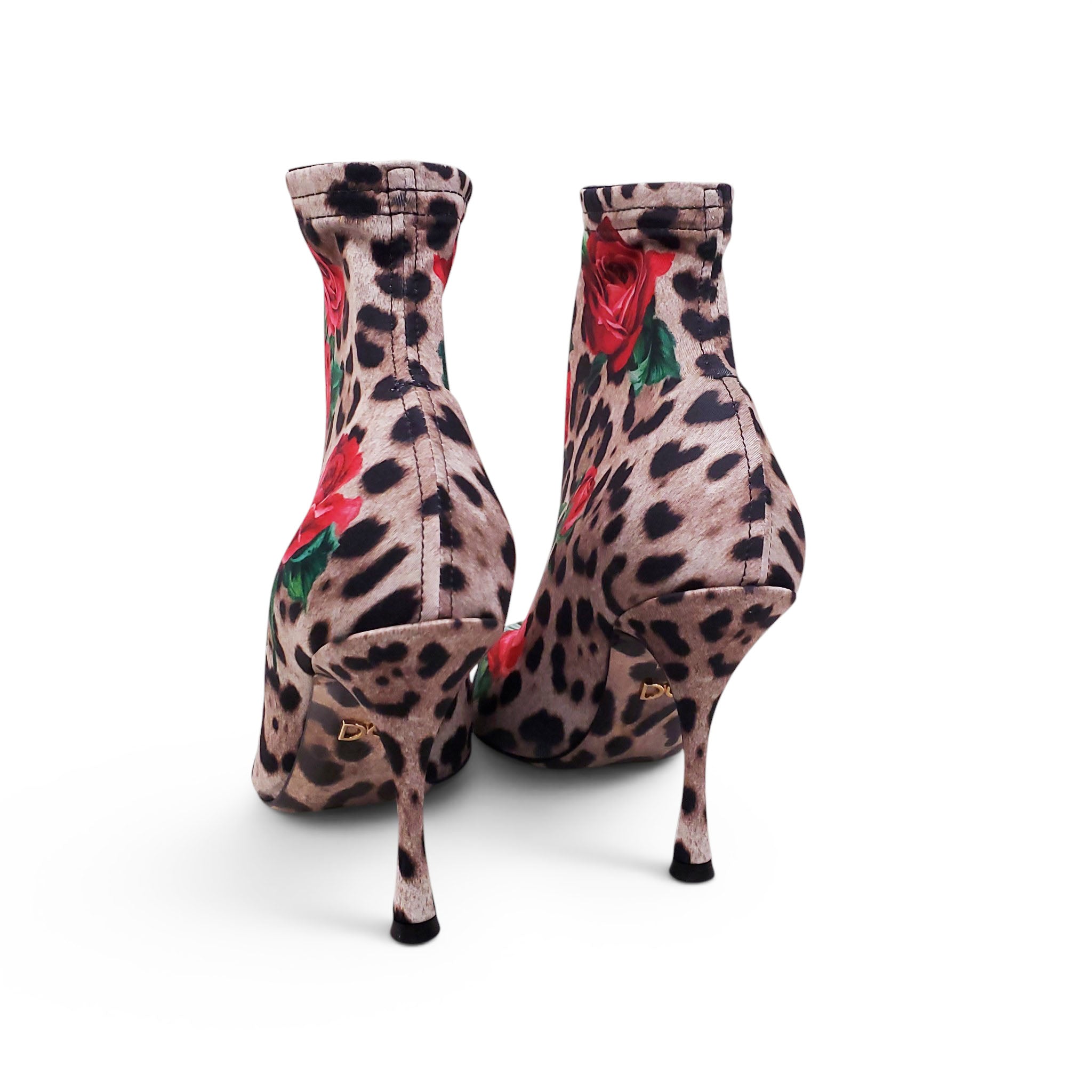 DOLCE & GABBANA ROSE LEOPARD PRINT STRETCH BOOTIES - SIZE 36.5