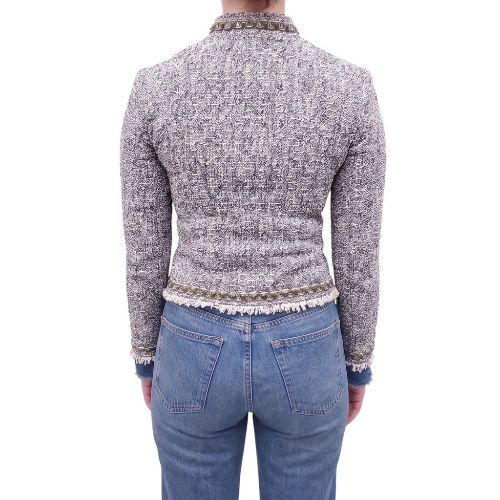 DOLCE & GABBANA TWEED AND DENIM JACKET WITH LOGO BUTTONS - SIZE 38