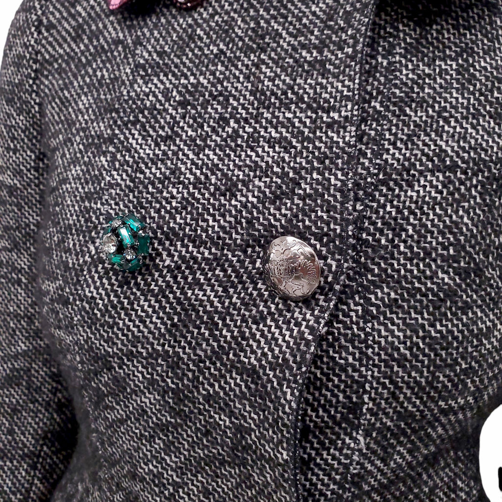 DOLCE & GABBANA TWEED JACQUARD COAT WITH MISMATCHED BUTTONS - SIZE 36