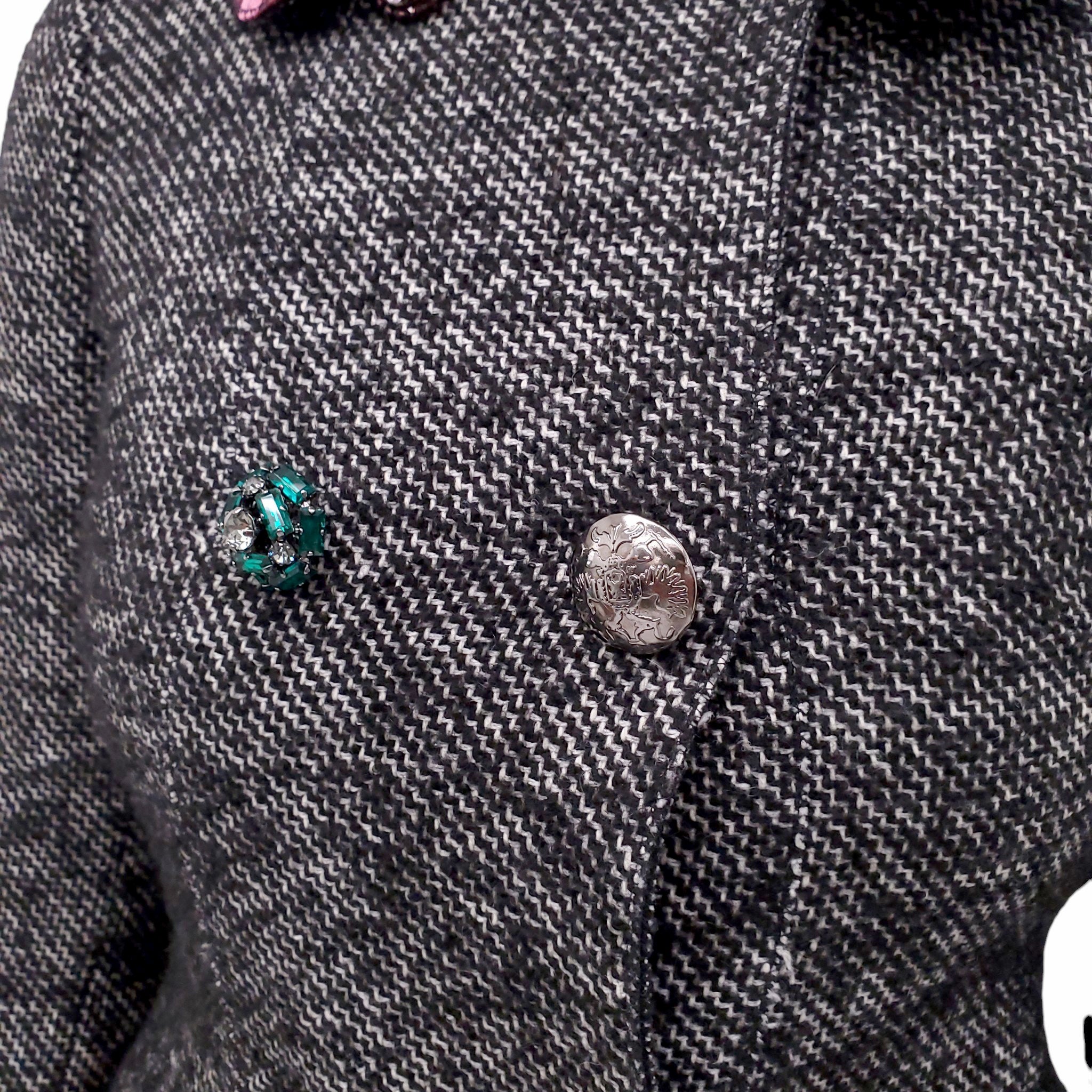 DOLCE & GABBANA TWEED JACQUARD COAT WITH MISMATCHED BUTTONS - SIZE 36