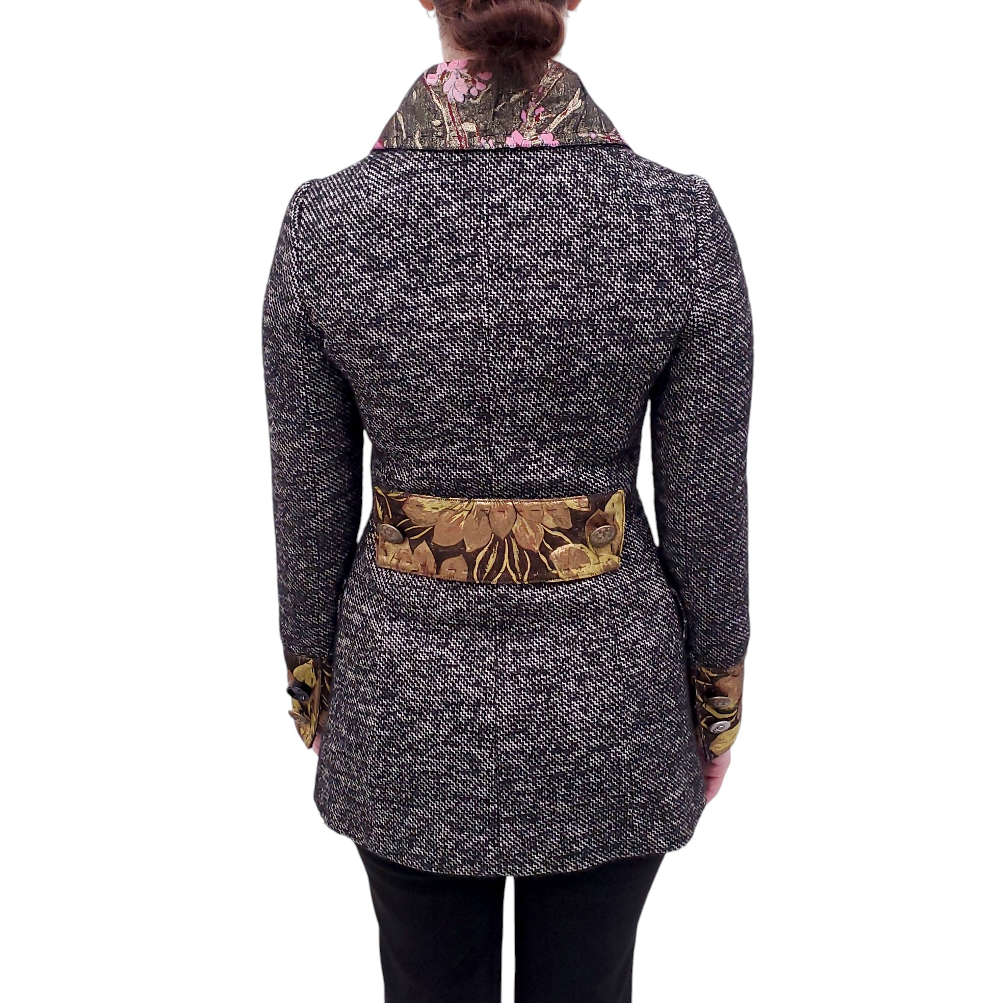 DOLCE & GABBANA TWEED JACQUARD COAT WITH MISMATCHED BUTTONS - SIZE 36