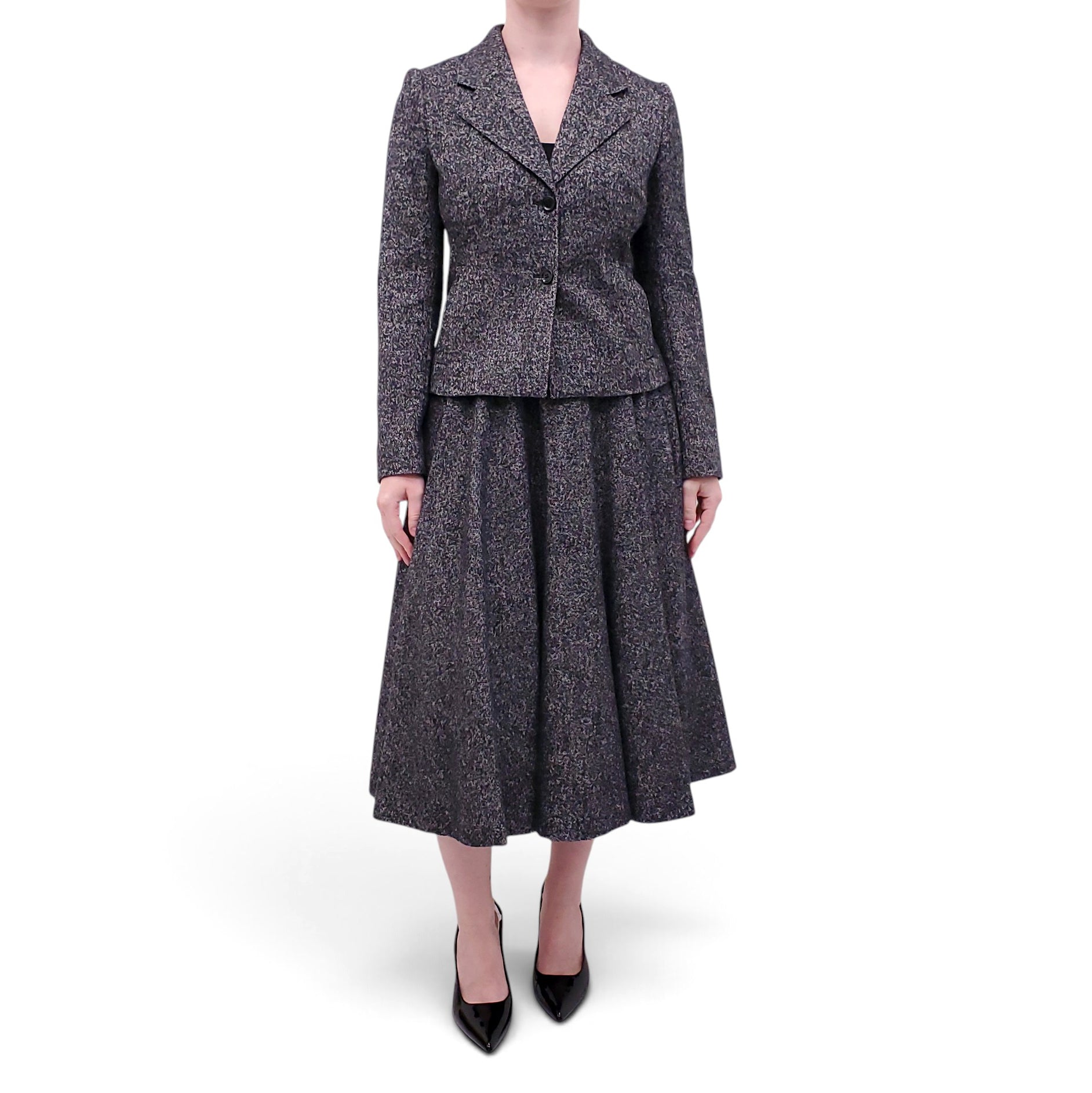DOLCE & GABBANA TWEED SKIRT WITH MATCHING JACKET & LEOPARD INTERIOR - SIZE 38