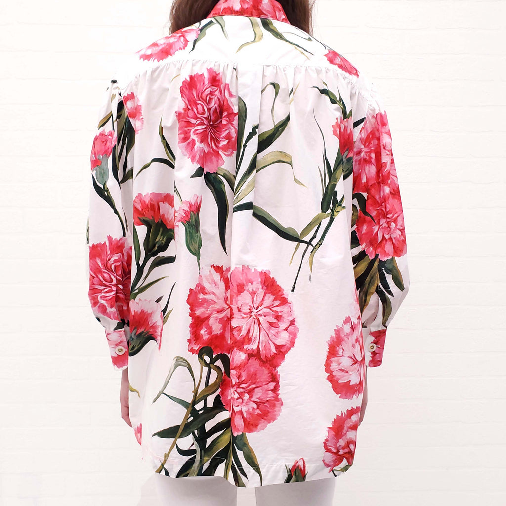 DOLCE & GABBANA WHITE AND PINK FLORAL TUNIC BLOUSE - SIZE 44