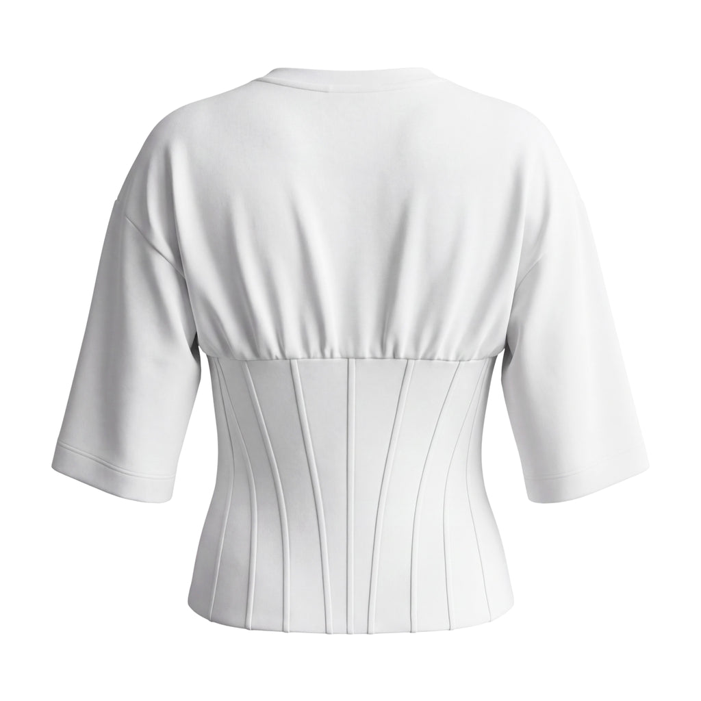 DOLCE & GABBANA WHITE CREW NECK SHORT SLEEVE CORSET TOP - SIZE 46