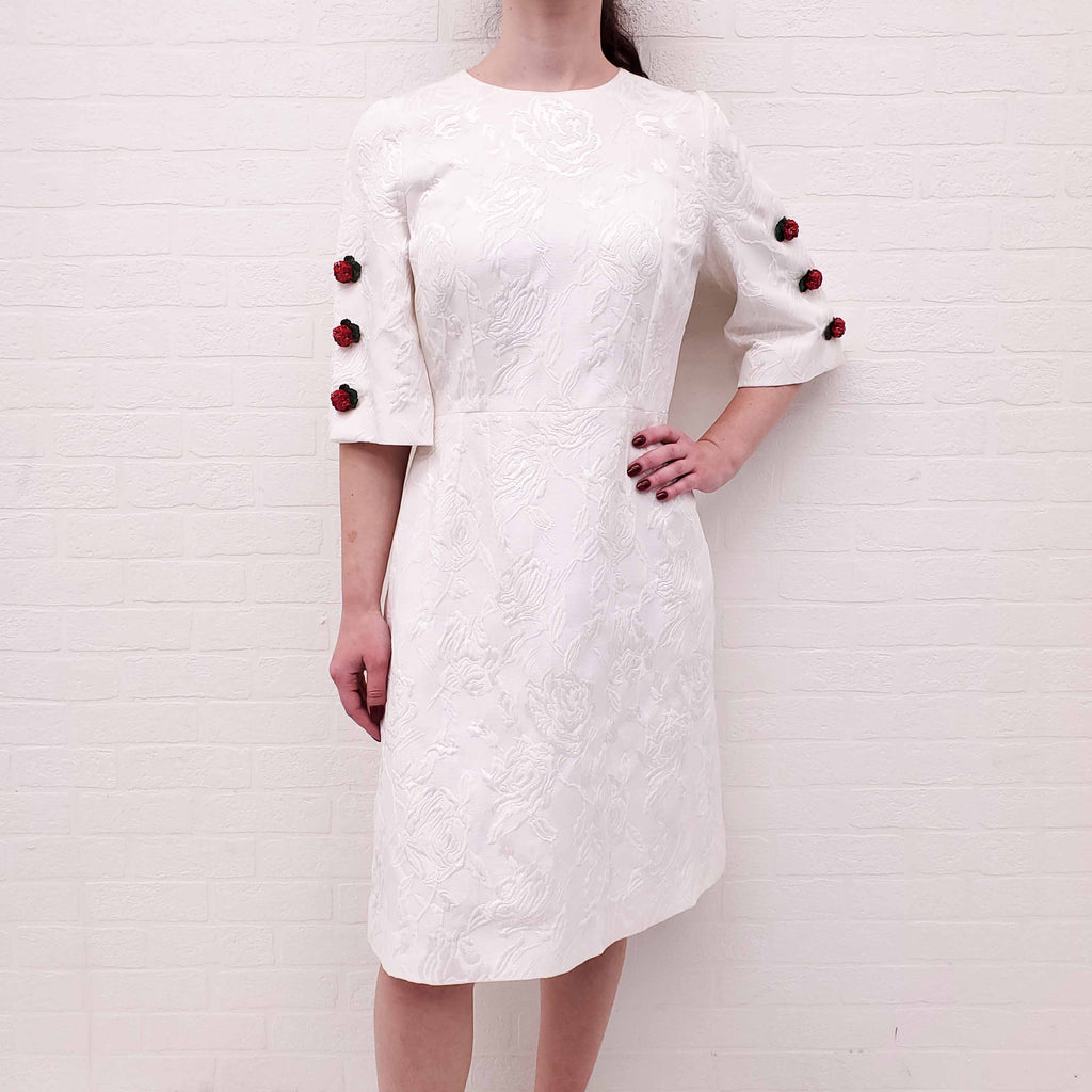 DOLCE & GABBANA WHITE DRESS WITH ROSETTE BUTTONS - SIZE 46