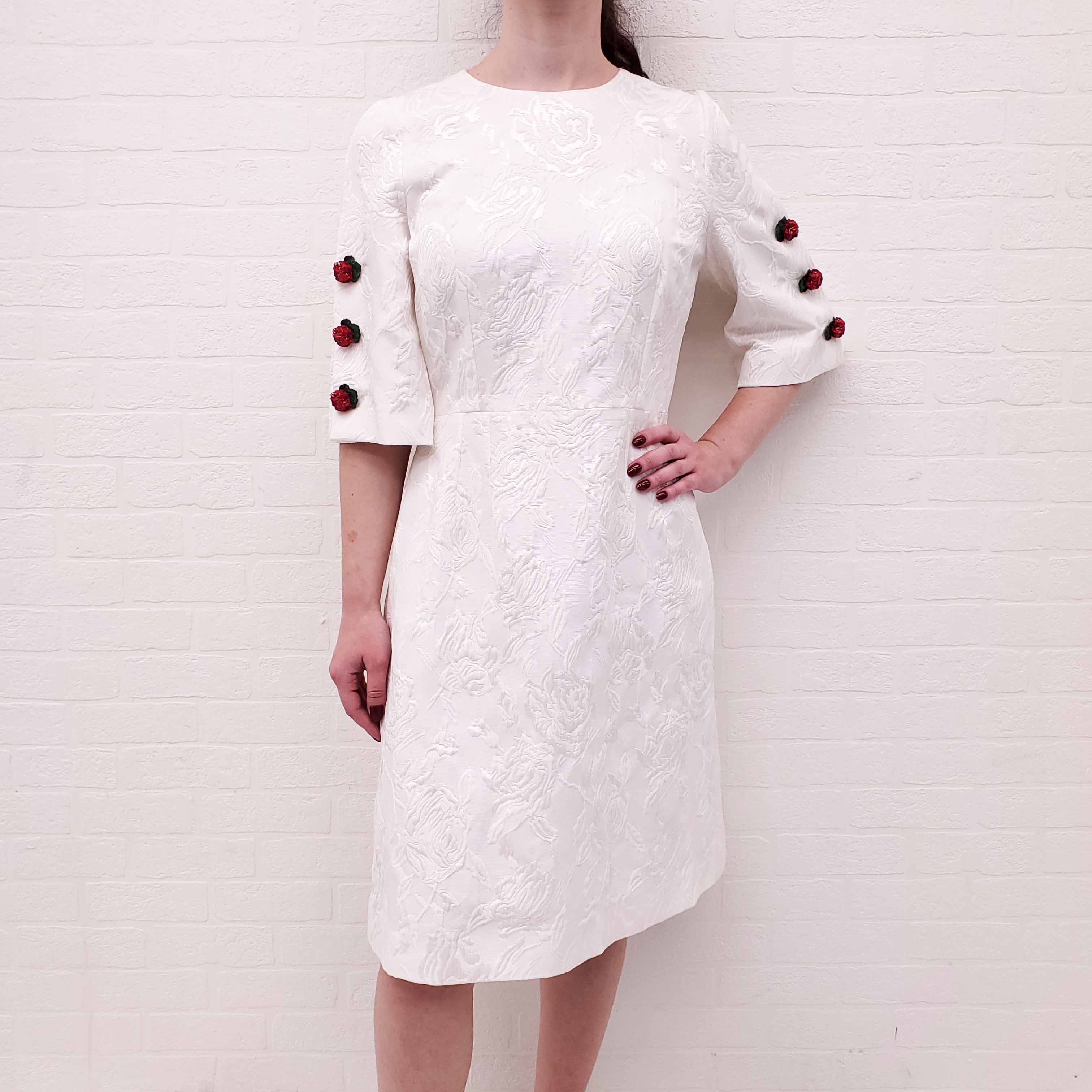DOLCE & GABBANA WHITE DRESS WITH ROSETTE BUTTONS - SIZE 46