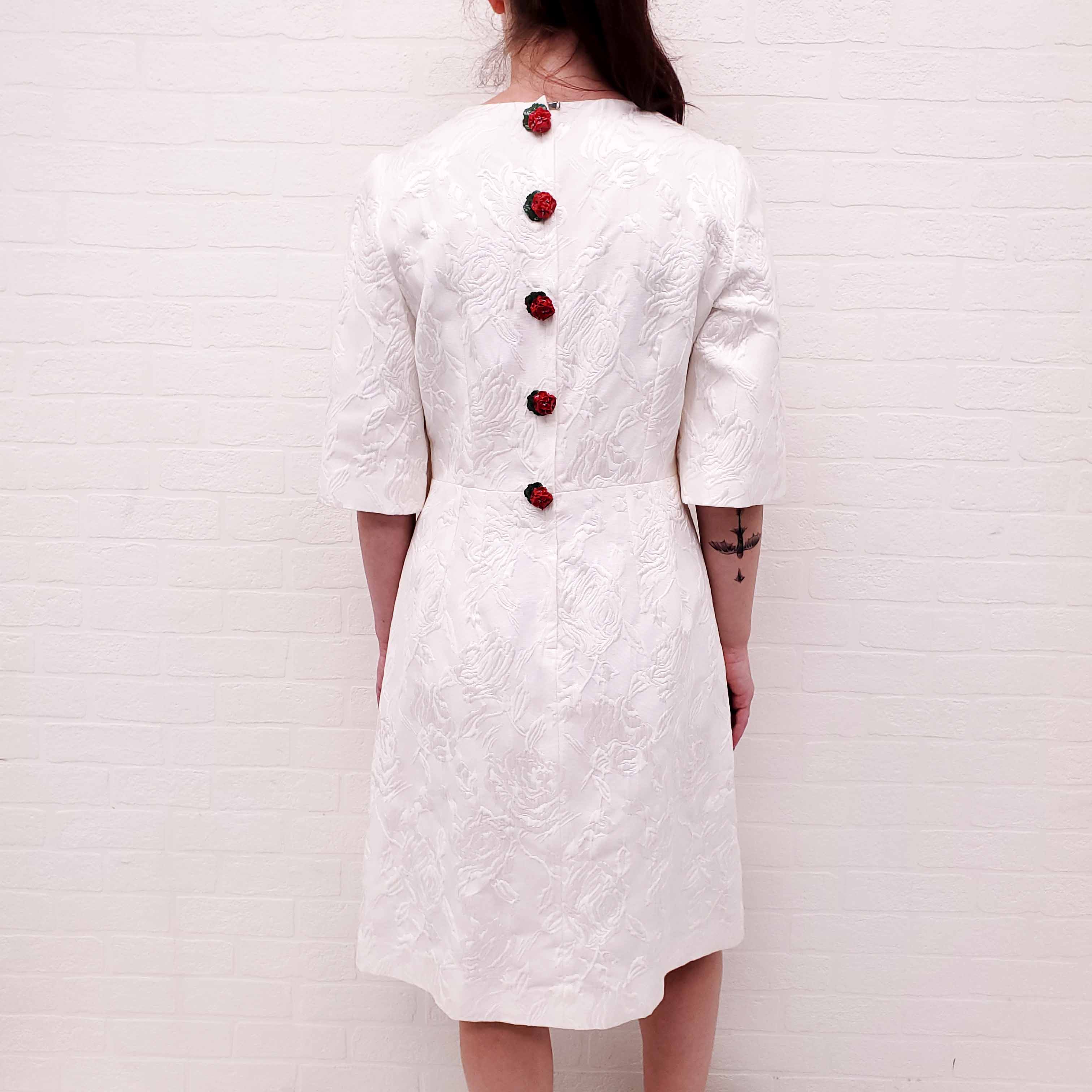 DOLCE & GABBANA WHITE DRESS WITH ROSETTE BUTTONS - SIZE 46