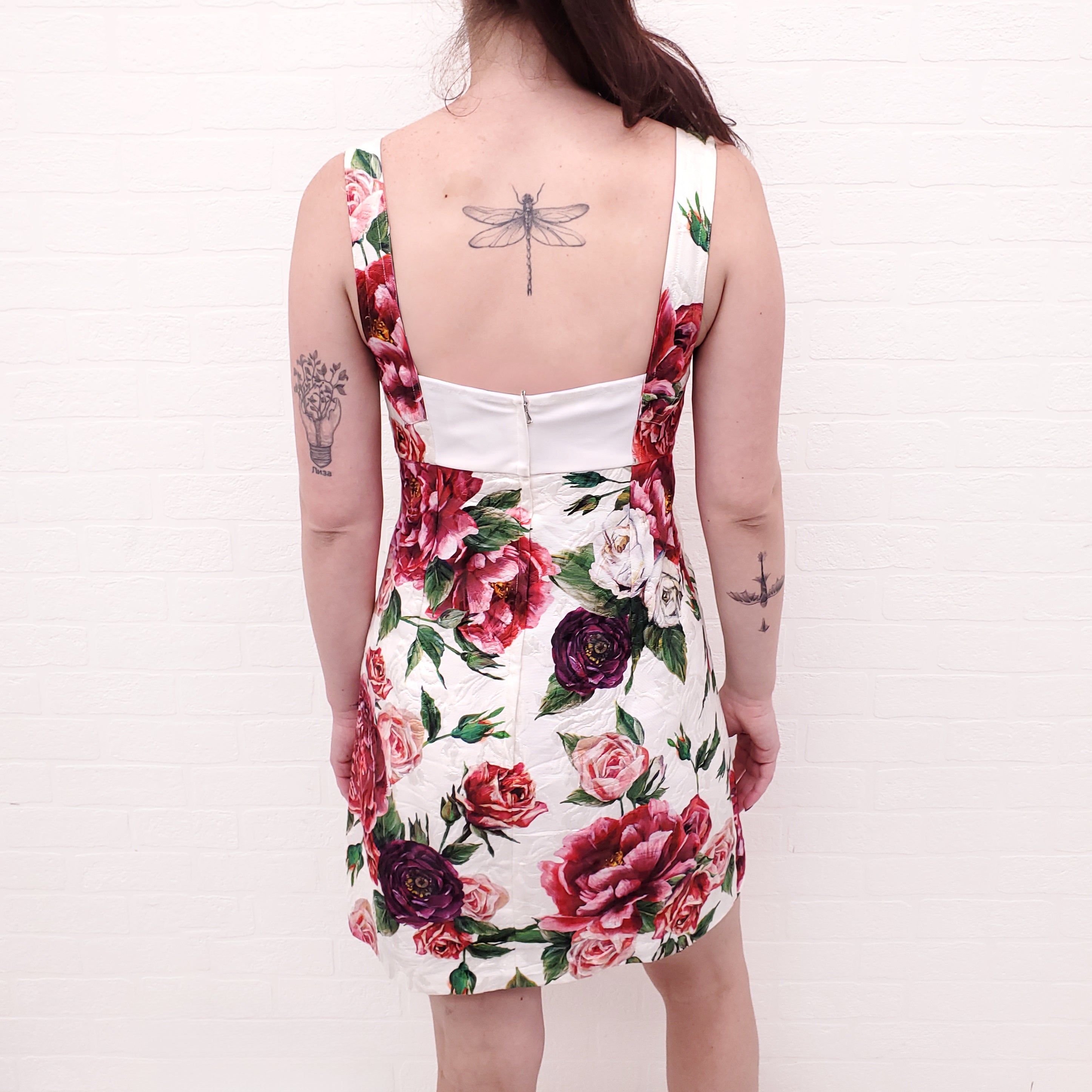 DOLCE & GABBANA WHITE FLORAL BROCADE DRESS - SIZE 44