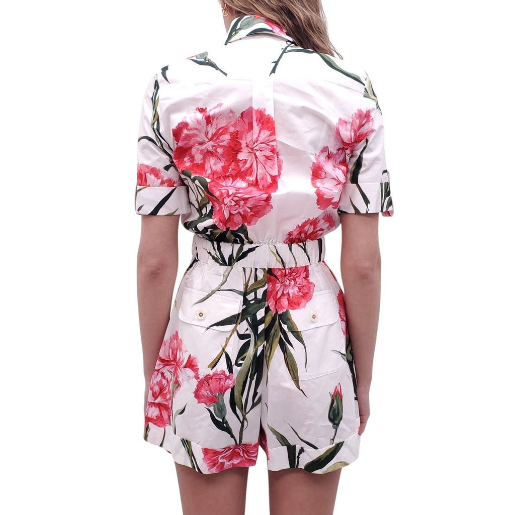 DOLCE & GABBANA WHITE FLORAL COTTON ROMPER - SIZE 40