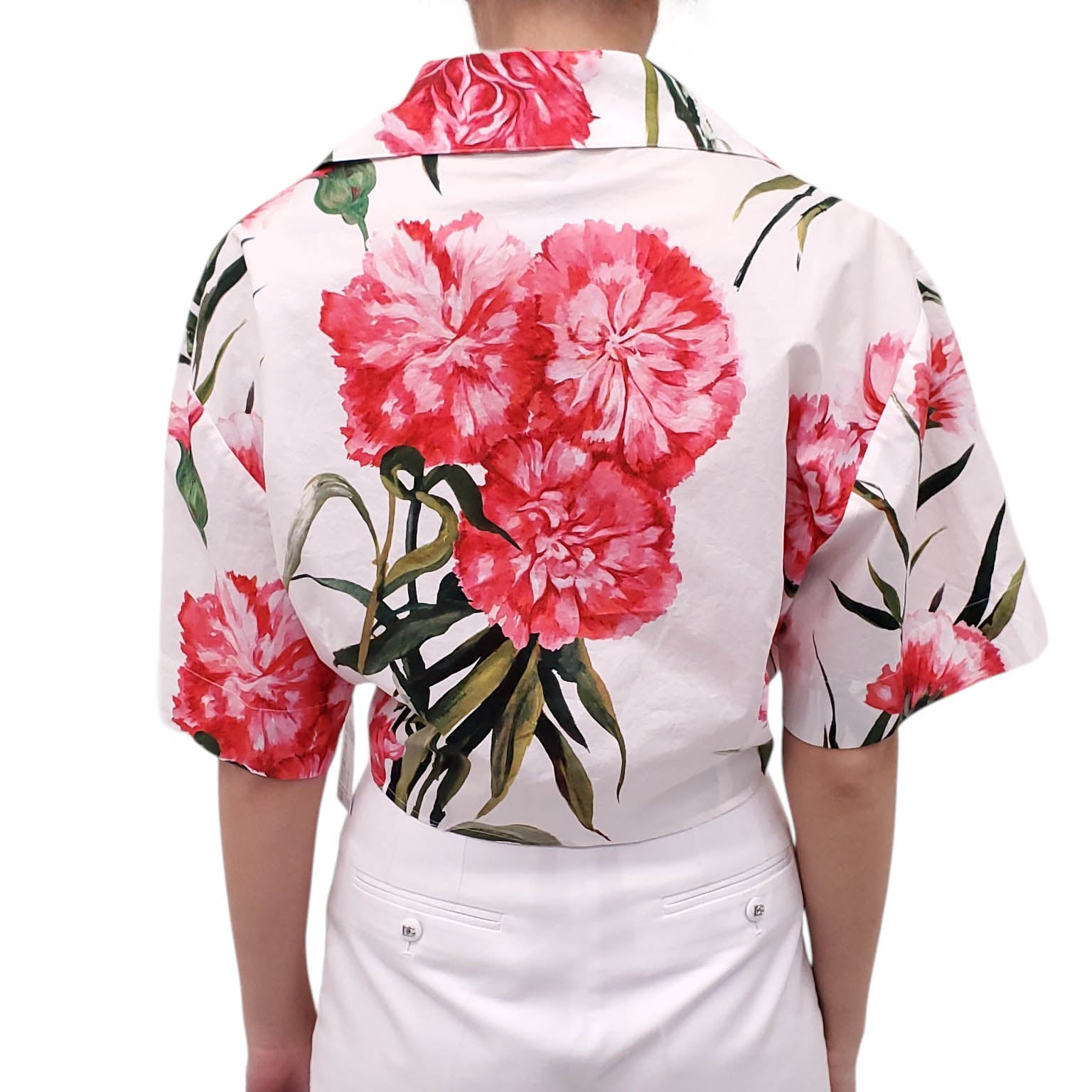 DOLCE & GABBANA WHITE FLORAL TIE-UP BLOUSE - SIZE 52