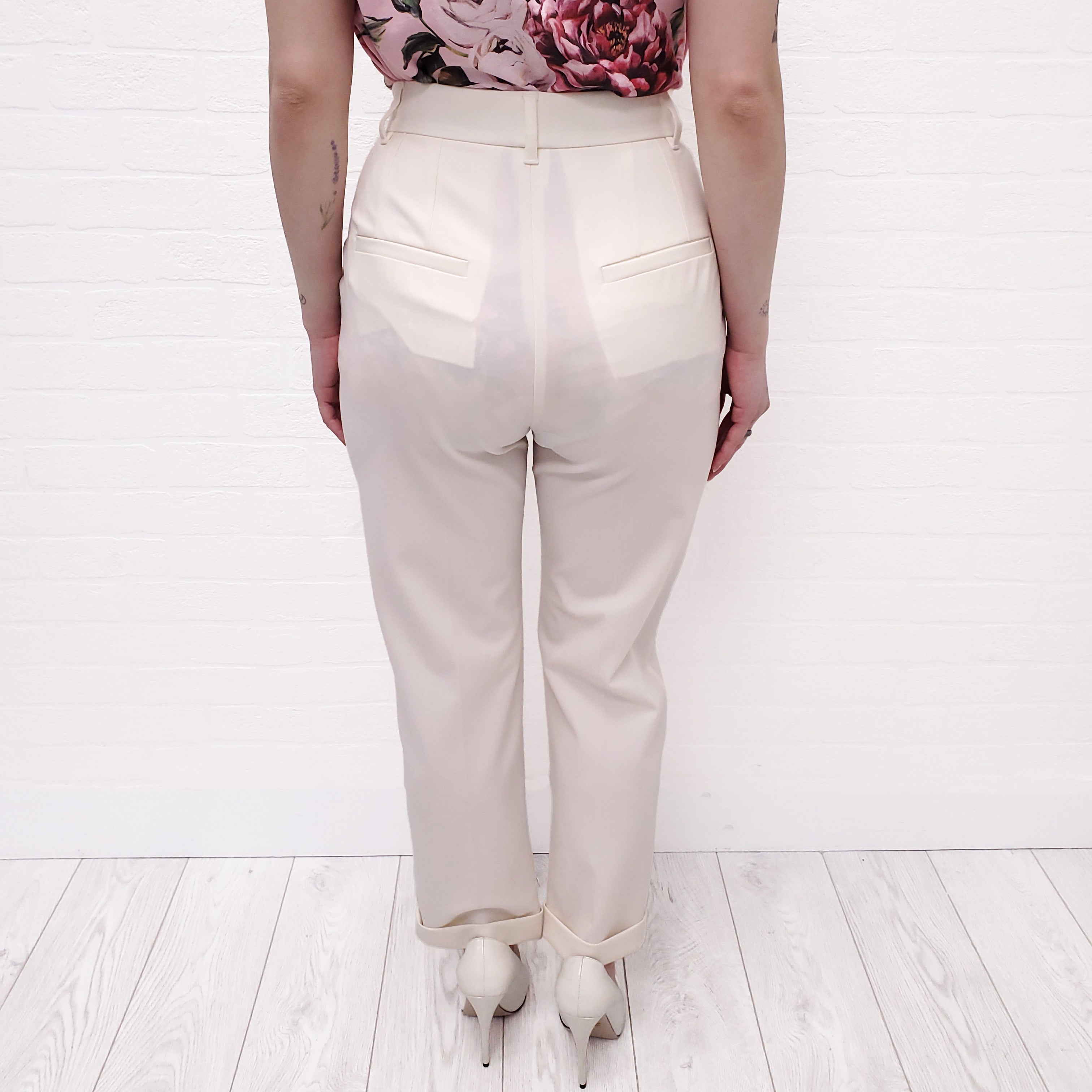 DOLCE & GABBANA WHITE PANTS WITH FEATHERS - SIZE 36
