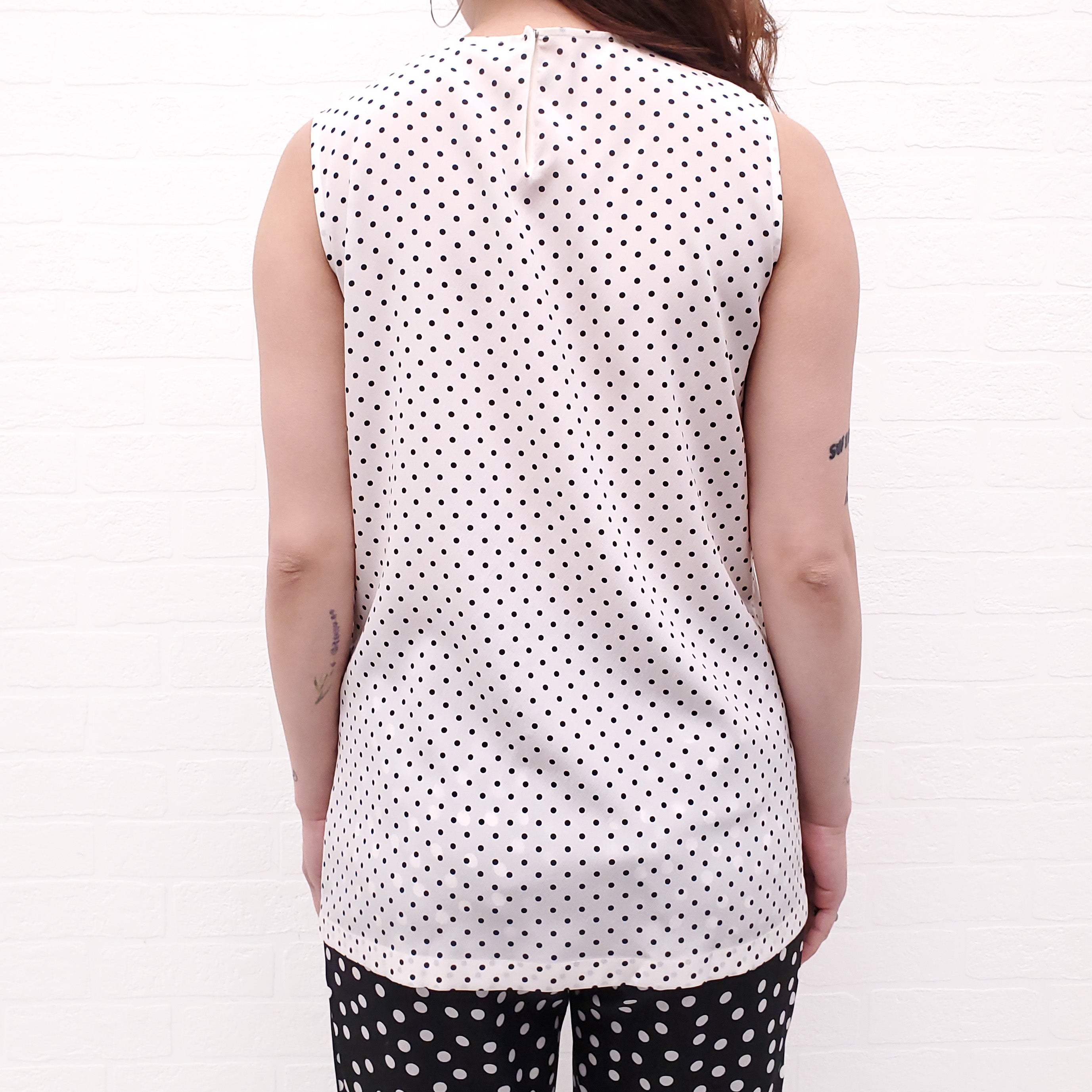 DOLCE & GABBANA WHITE POLKA DOT EMBELLISHED SLEEVELESS BLOUSE - SIZE 38