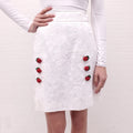DOLCE & GABBANA WHITE SHADOW STITCH SKIRT WITH FLORAL BUTTONS -  SIZE 40