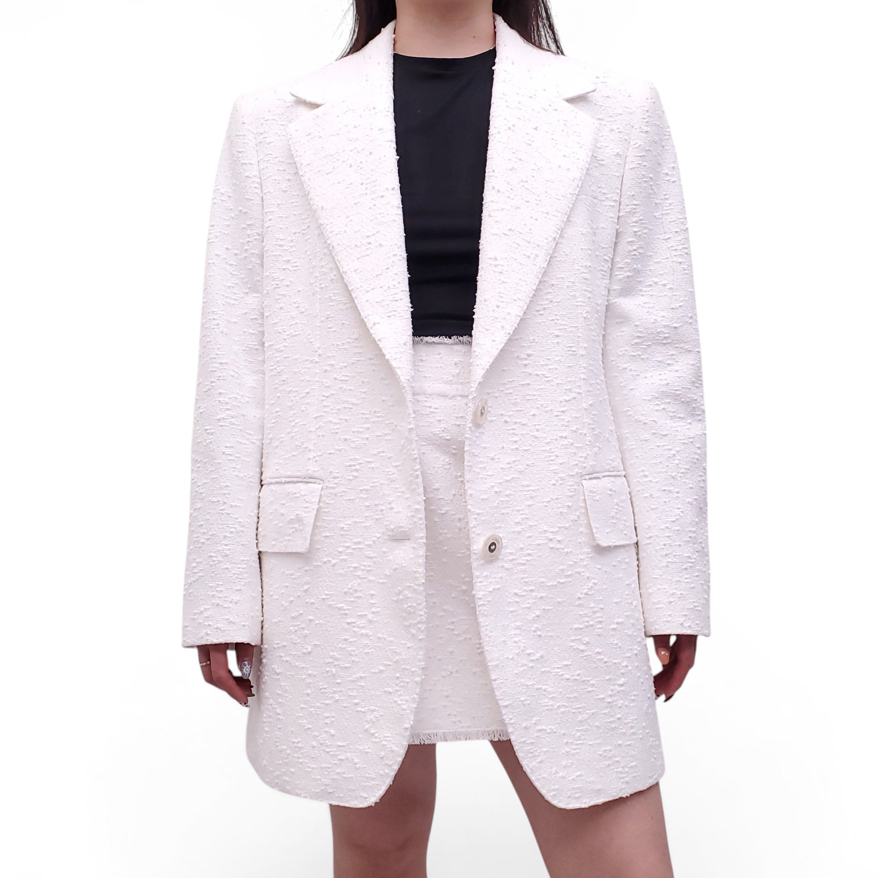 DOLCE & GABBANA WHITE TWEED 2-PIECE SKIRT SUIT - SIZE 42/44