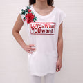 DOLCE & GABBANA 'LOVE IS WHAT YOU WANT' T-SHIRT WITH SEQUIN FLORAL DETIAL - SIZE 38