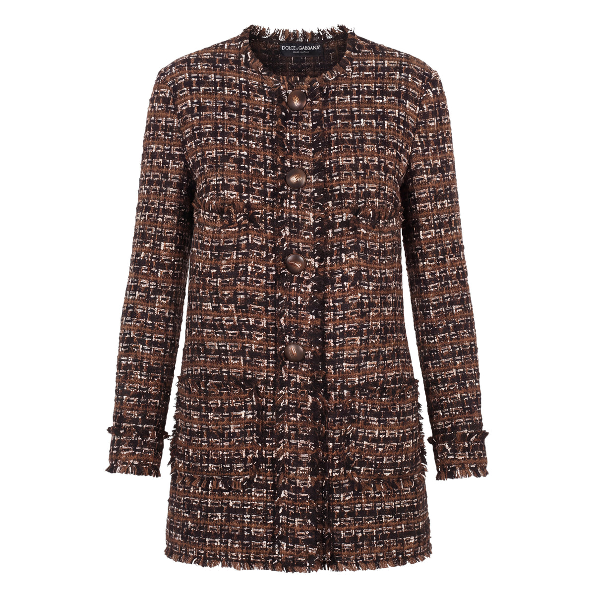 DOLCE & GABBBANA BROWN TWEED COAT - SIZE 48