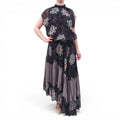 DRIES VAN NOTEN BLACK AND BLUE PATTERNED PLEATED SET - SIZE 38/40
