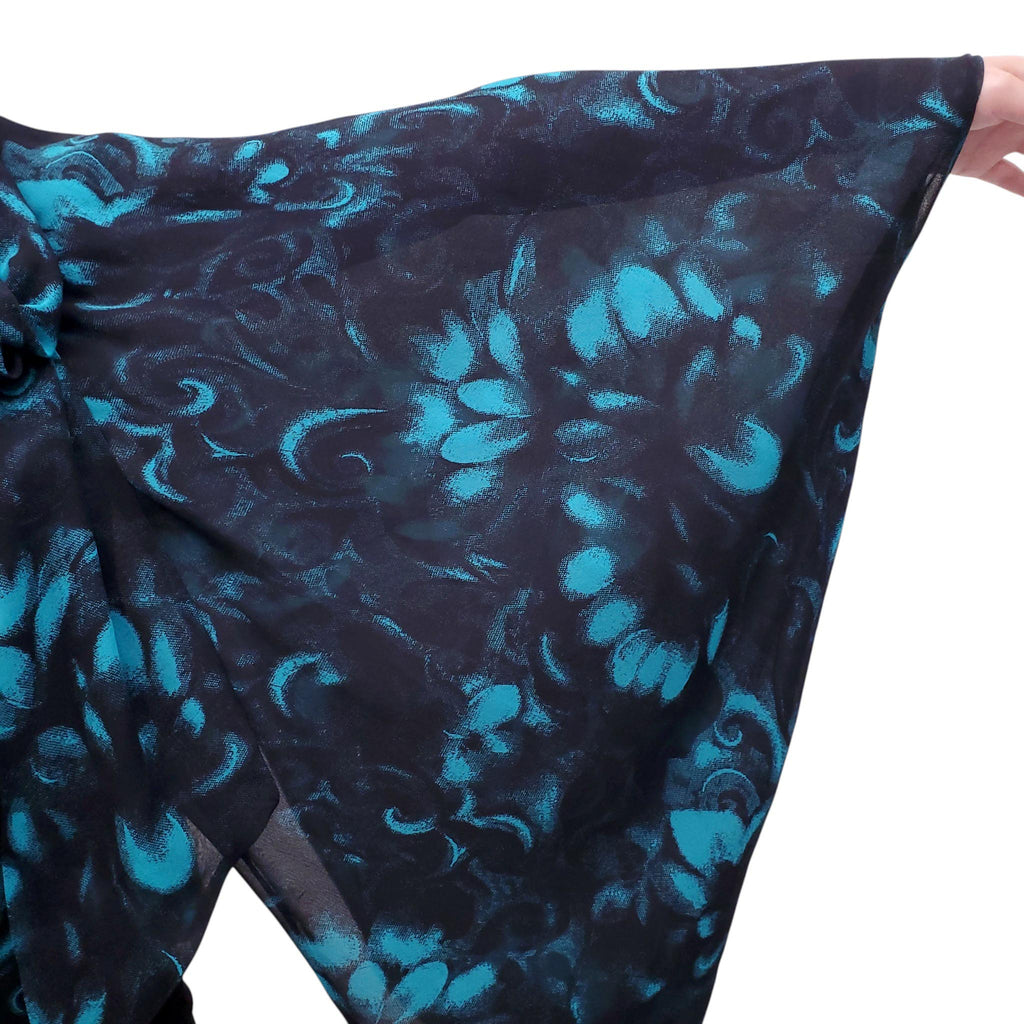 DRIES VAN NOTEN BLACK AND TURQUOISE DRAPED BLOUSE - SIZE L