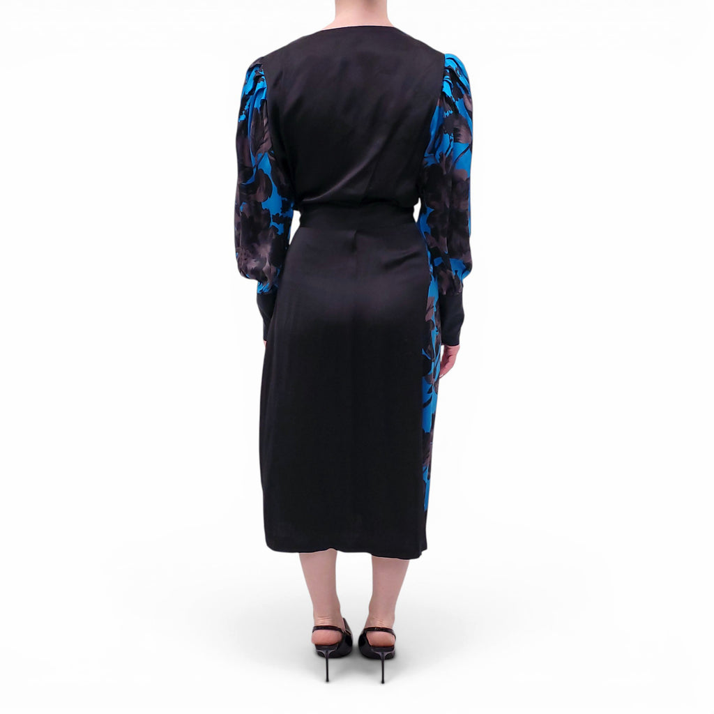 DRIES VAN NOTEN BLUE AND BLACK SILK WRAP DRESS - SIZE 40