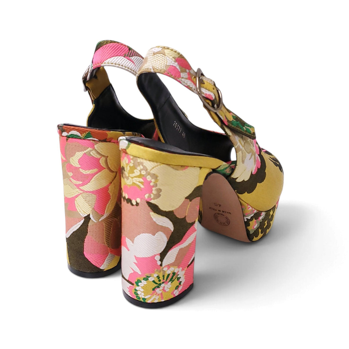 DRIES VAN NOTEN FLORAL YELLOW SLINGBACK HEELS - SIZE 40
