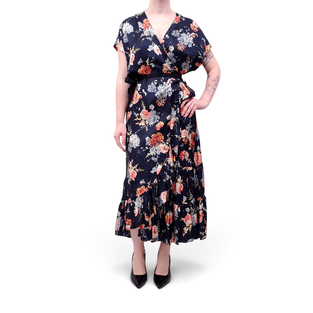 DRIES VAN NOTEN NAVY FLORAL PATTERNED DRESS - SIZE 40