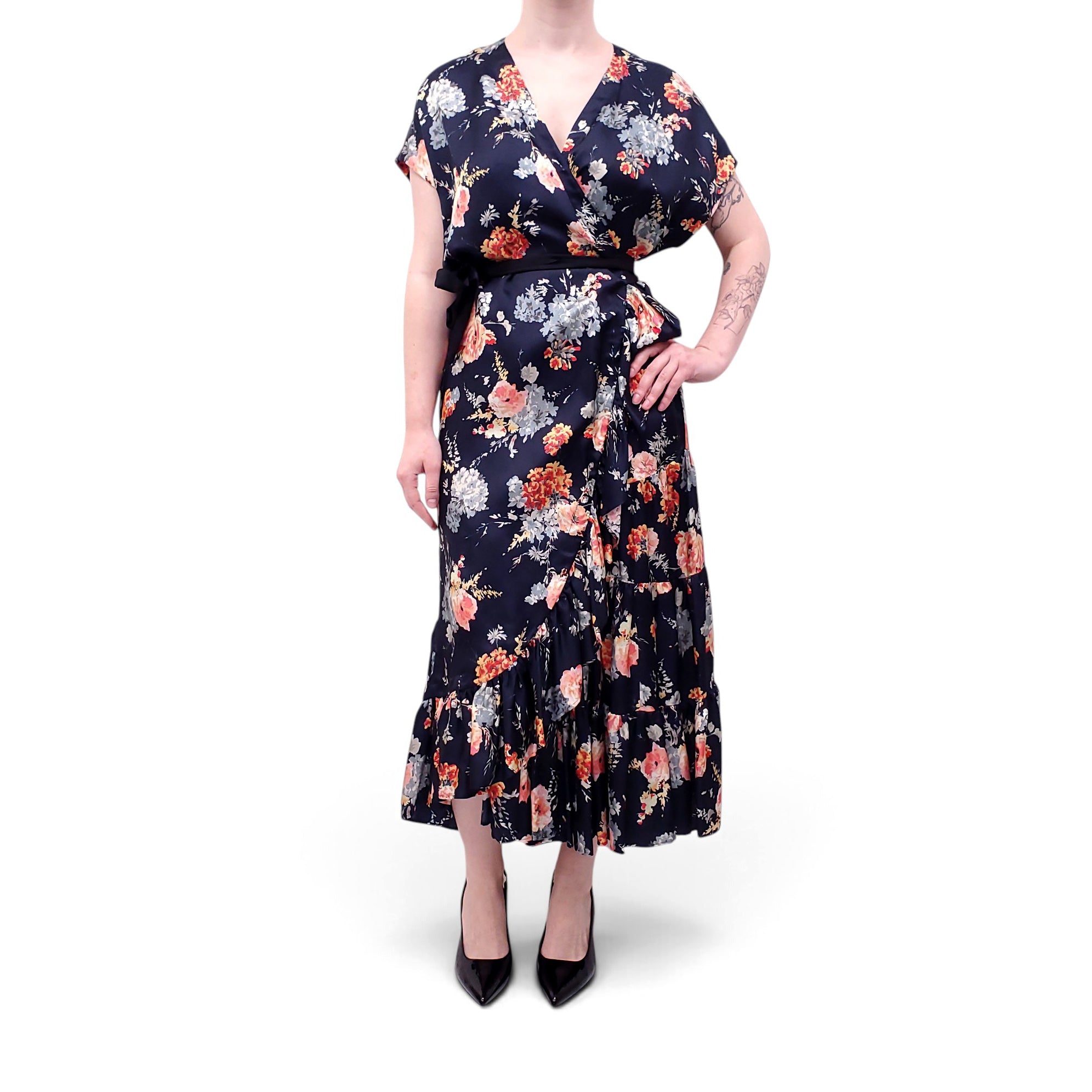 DRIES VAN NOTEN NAVY FLORAL PATTERNED DRESS - SIZE 40