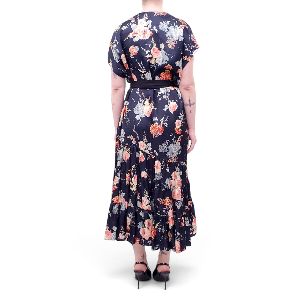 DRIES VAN NOTEN NAVY FLORAL PATTERNED DRESS - SIZE 40