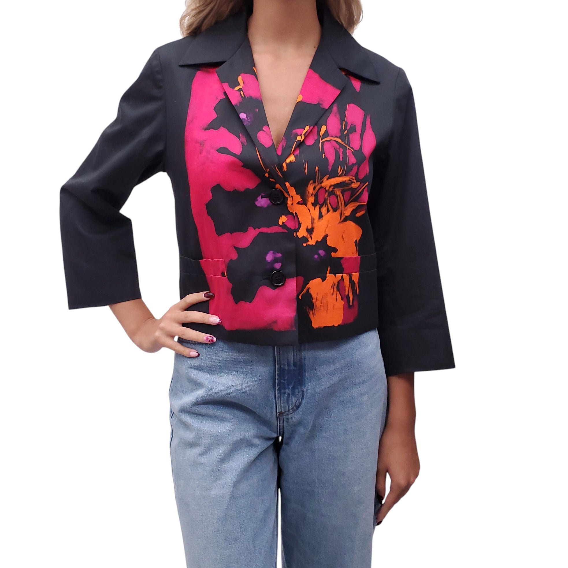 DRIES VAN NOTEN PINK & ORANGE PAINTED JACKET - SIZE 34