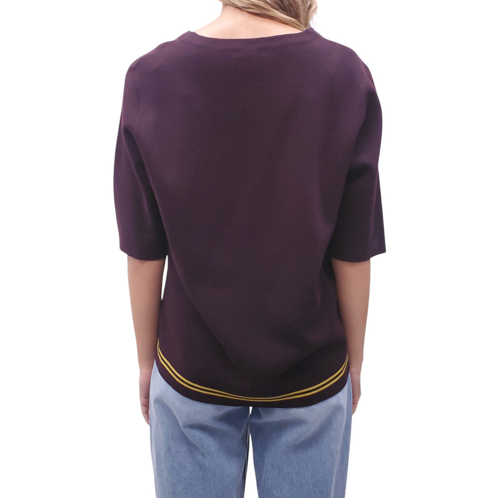 DRIES VAN NOTEN SHORT SLEEVE SWEATER WITH YELLOW STRIPE - SIZE L