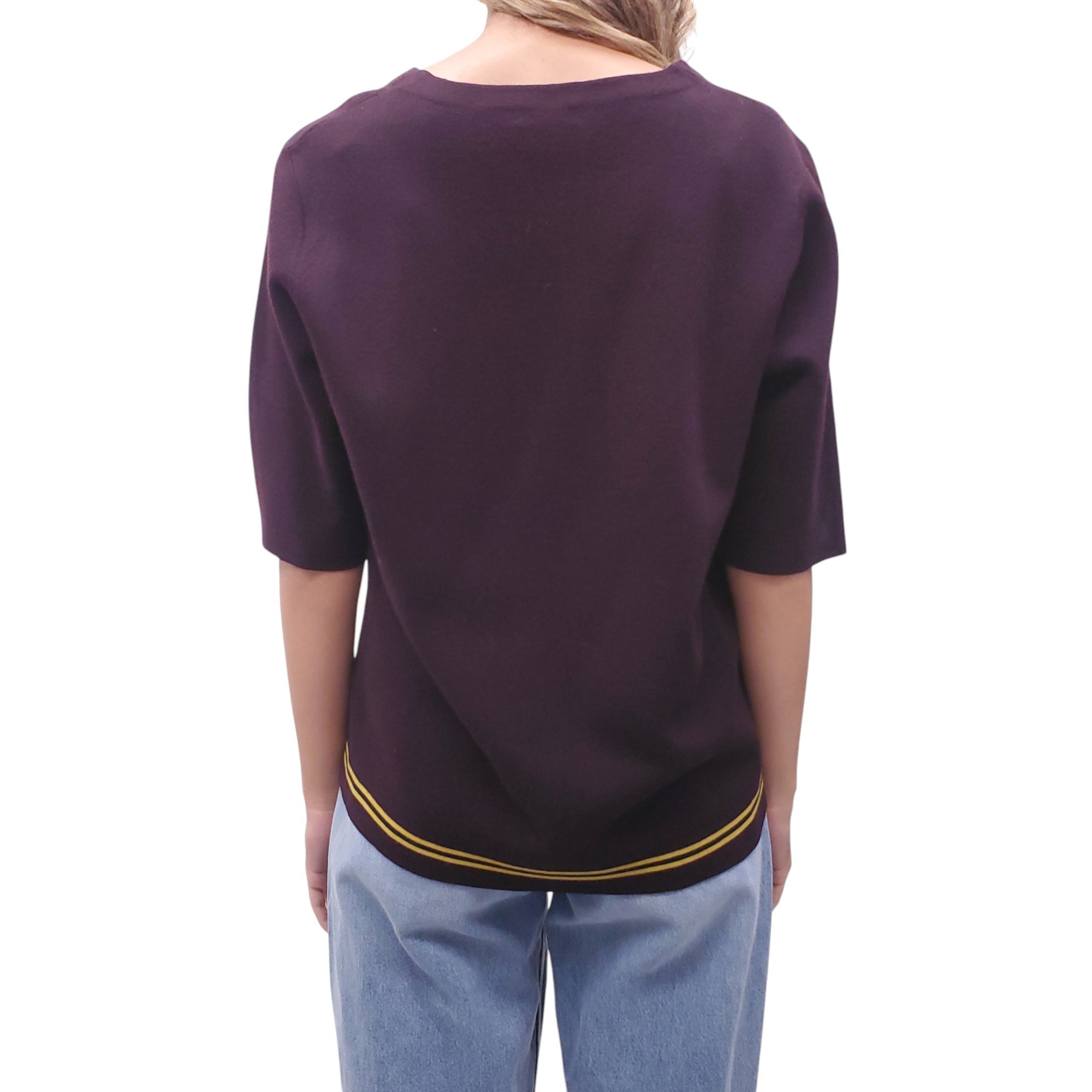 DRIES VAN NOTEN SHORT SLEEVE SWEATER WITH YELLOW STRIPE - SIZE L