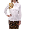 DRIES VAN NOTEN WHITE BLOUSE WITH GOLD BEADING DETAIL - SIZE 40