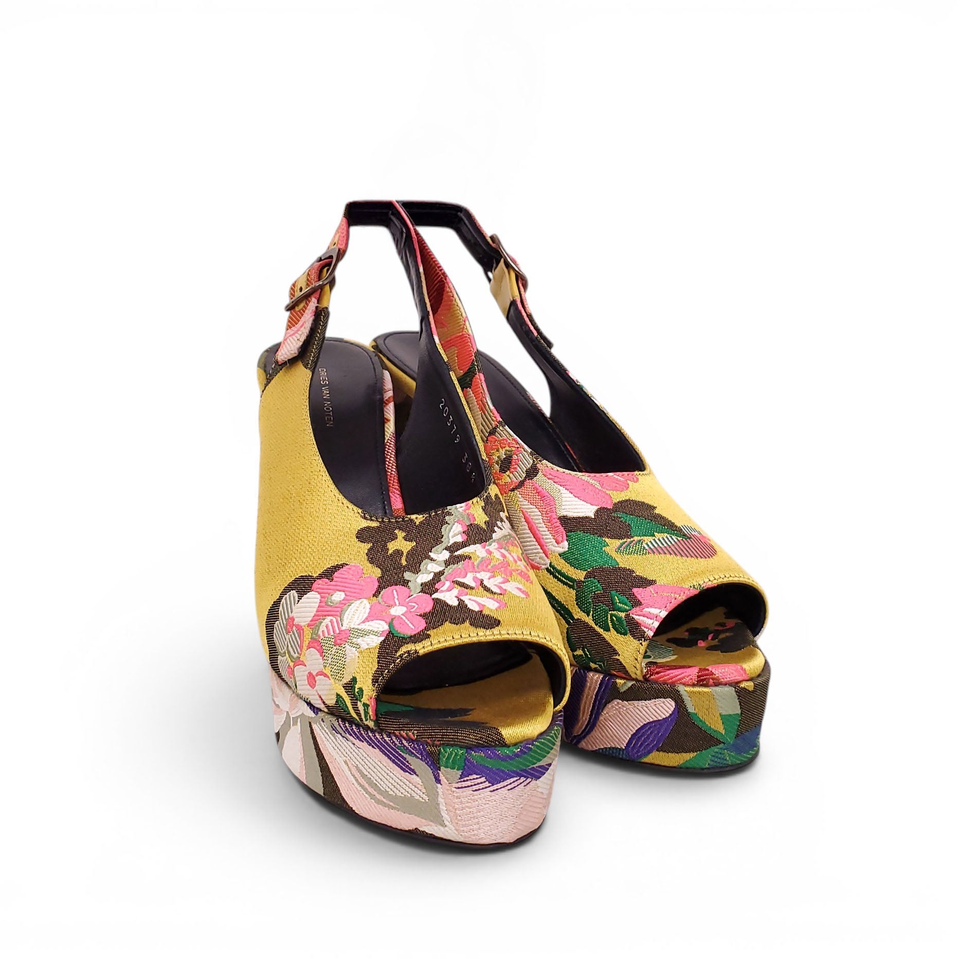 DRIES VAN NOTEN YELLOW FLORAL SLINGBACK HEELS - SIZE 38.5