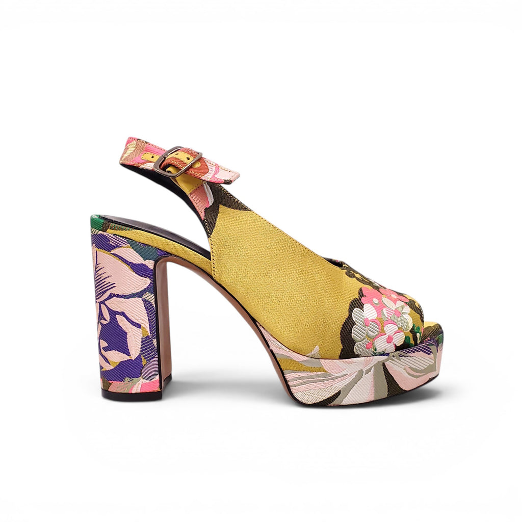 DRIES VAN NOTEN YELLOW FLORAL SLINGBACK HEELS - SIZE 38.5