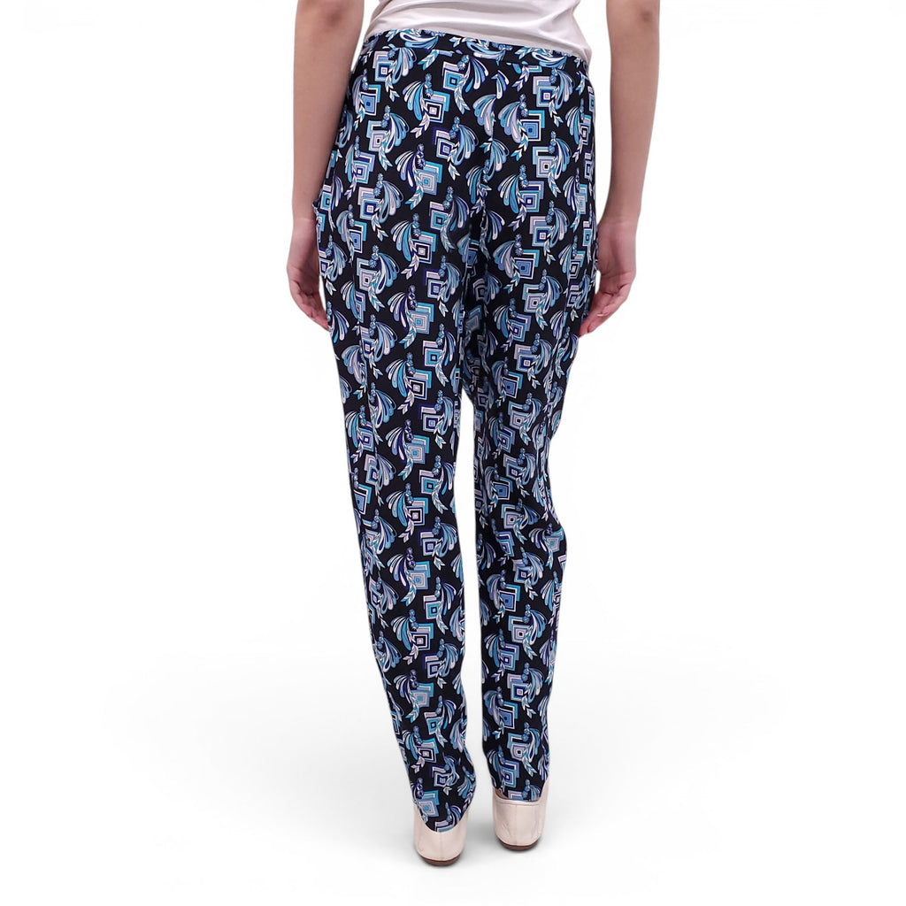 EMILIO PUCCI BLACK AND BLUE PATTERNED TROUSERS - SIZE 8