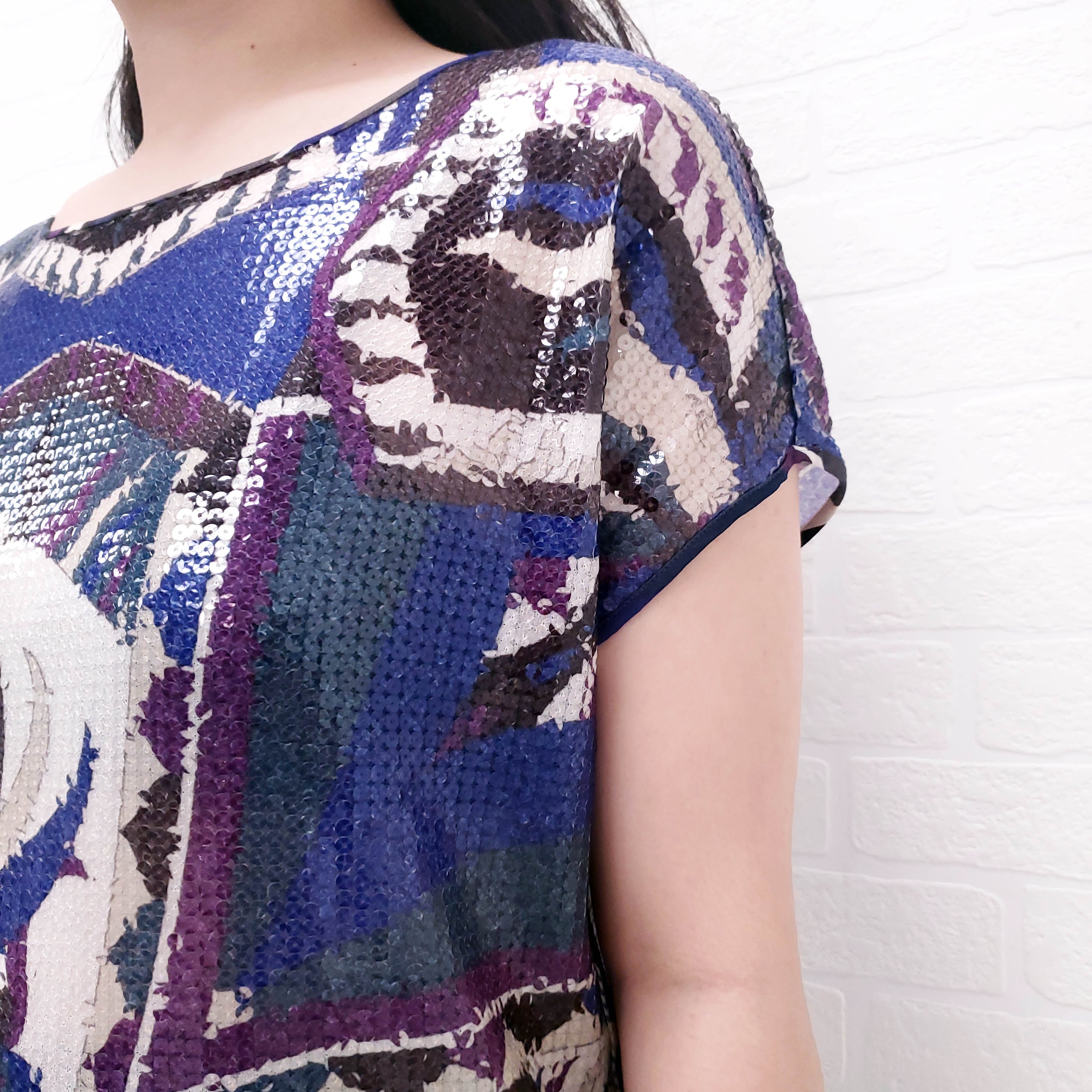 EMILIO PUCCI BLUE AND PURPLE SEQUIN TOP - SIZE 40