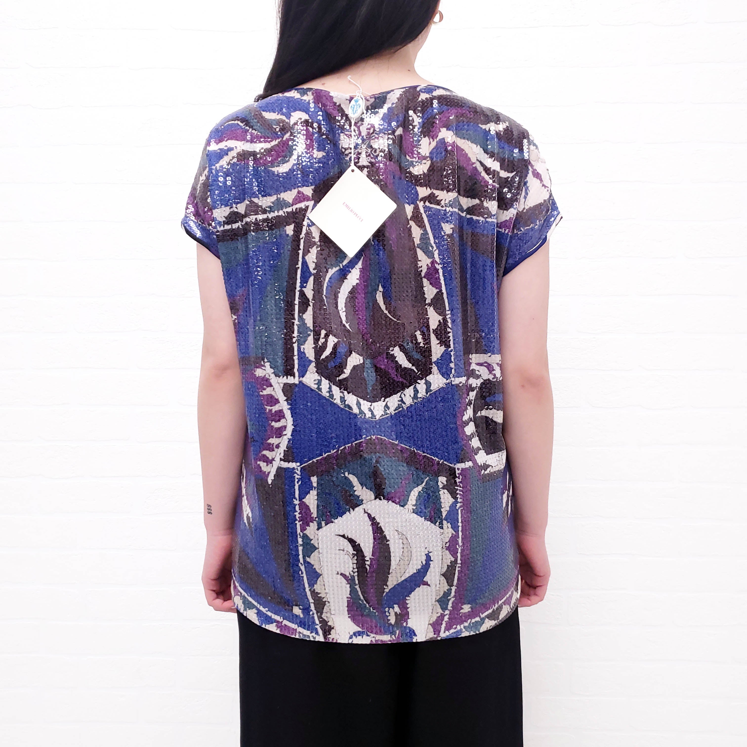 EMILIO PUCCI BLUE AND PURPLE SEQUIN TOP - SIZE 40