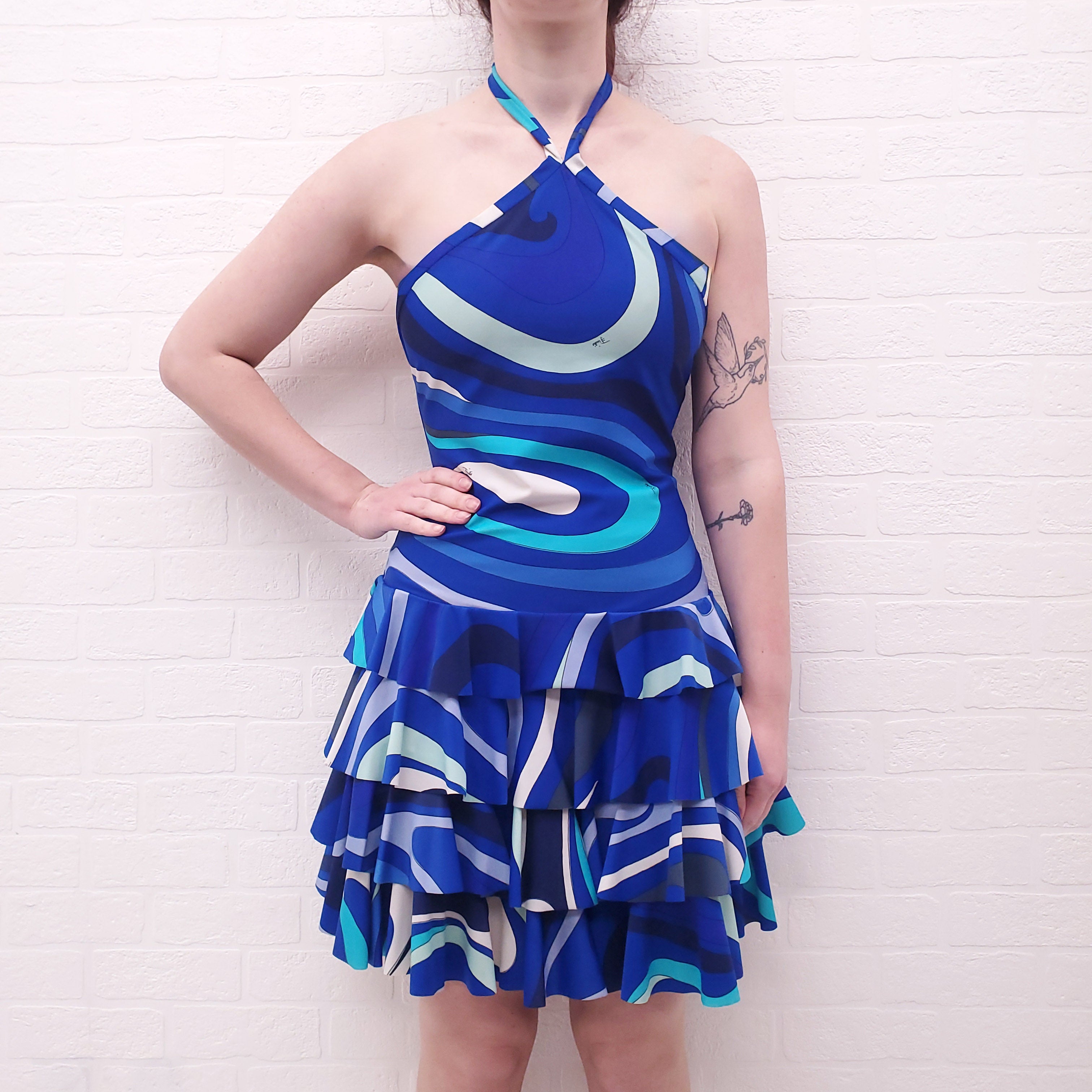 EMILIO PUCCI HALTER DRESS WITH RUFFLED LAYERS - SIZE 8