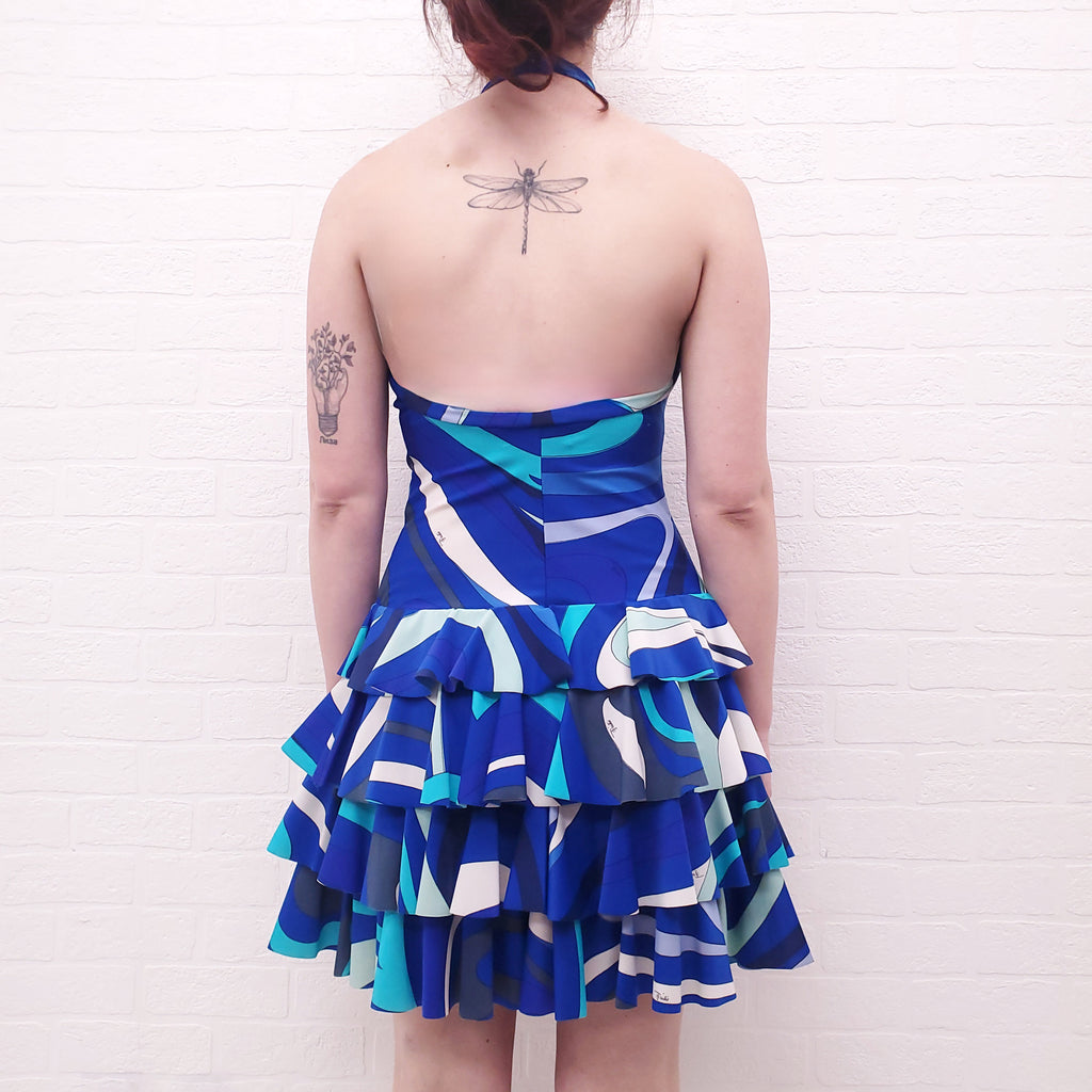 EMILIO PUCCI HALTER DRESS WITH RUFFLED LAYERS - SIZE 8