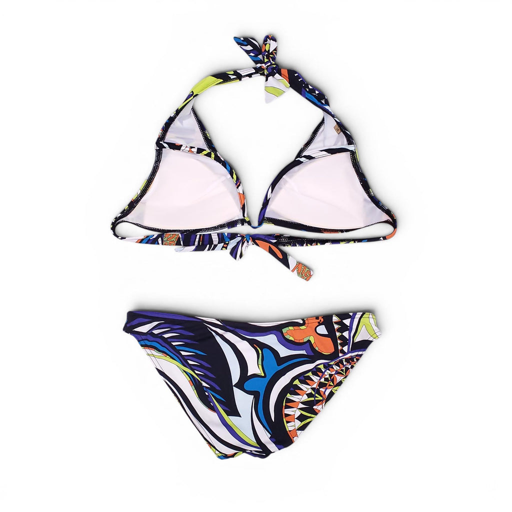 EMILIO PUCCI ORANGE, BLUE, AND NEON YELLOW PATTERNED BIKINI - SIZE 38