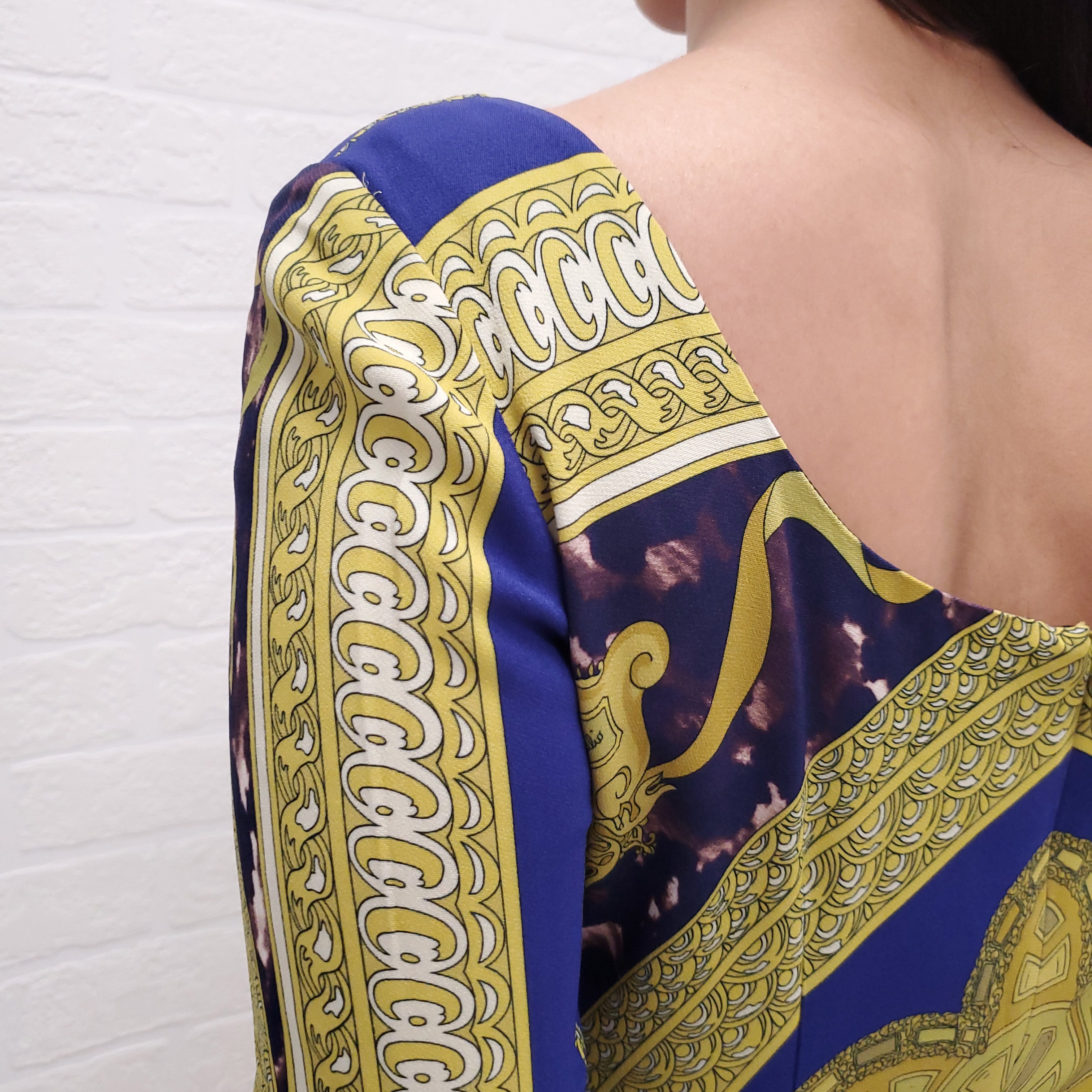 EMILIO PUCCI PURPLE AND YELLOW PATTERNED LONG SLEEVE DRESS - SIZE 42