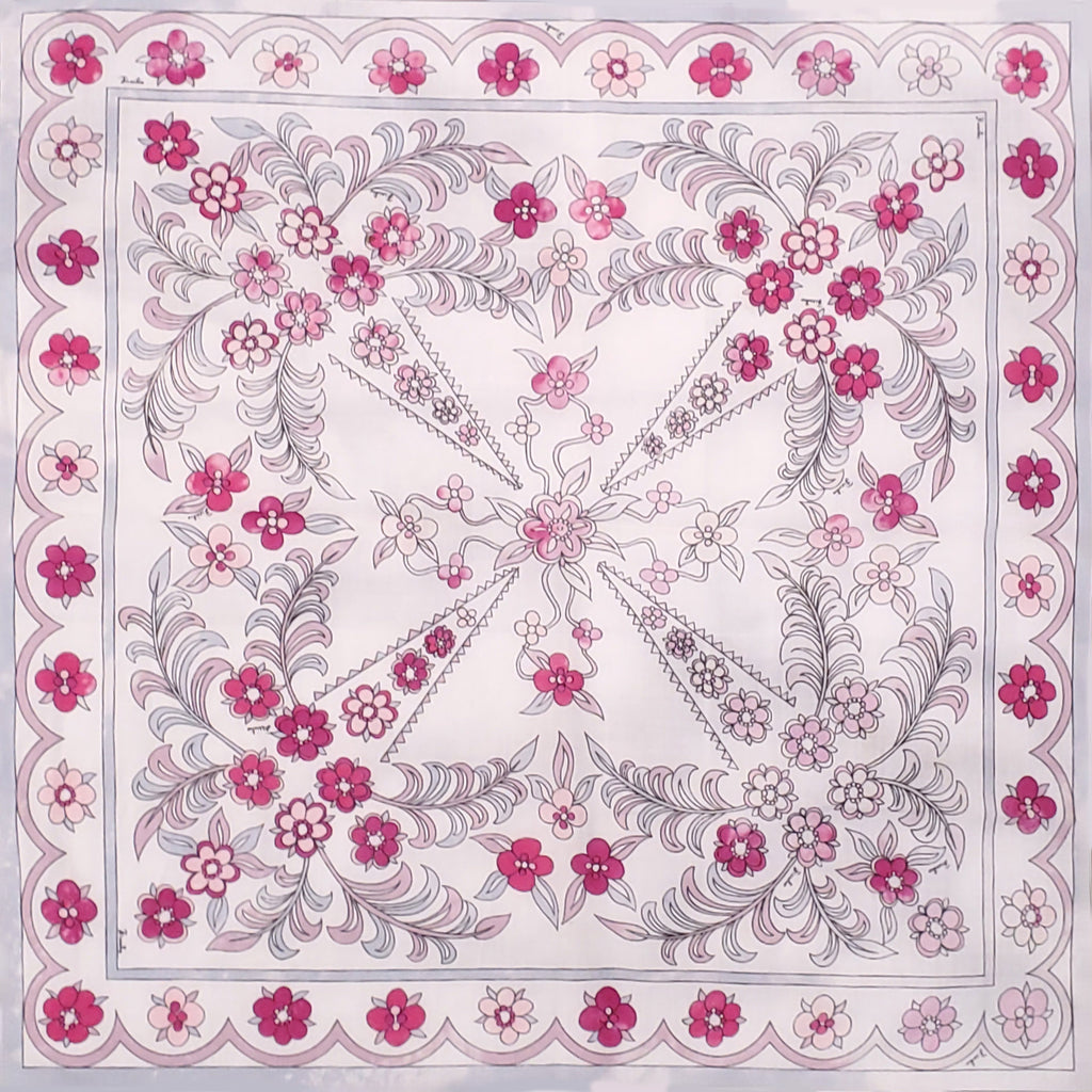 EMILIO PUCCI WHITE AND PINK FLORAL PATTERNED SCARF