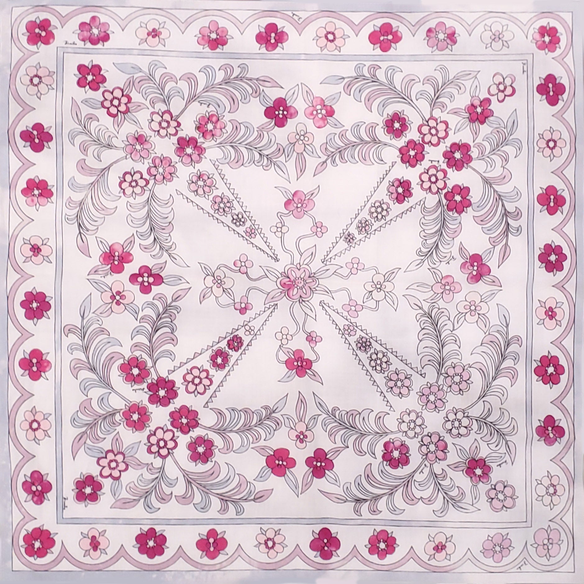 EMILIO PUCCI WHITE AND PINK FLORAL PATTERNED SCARF