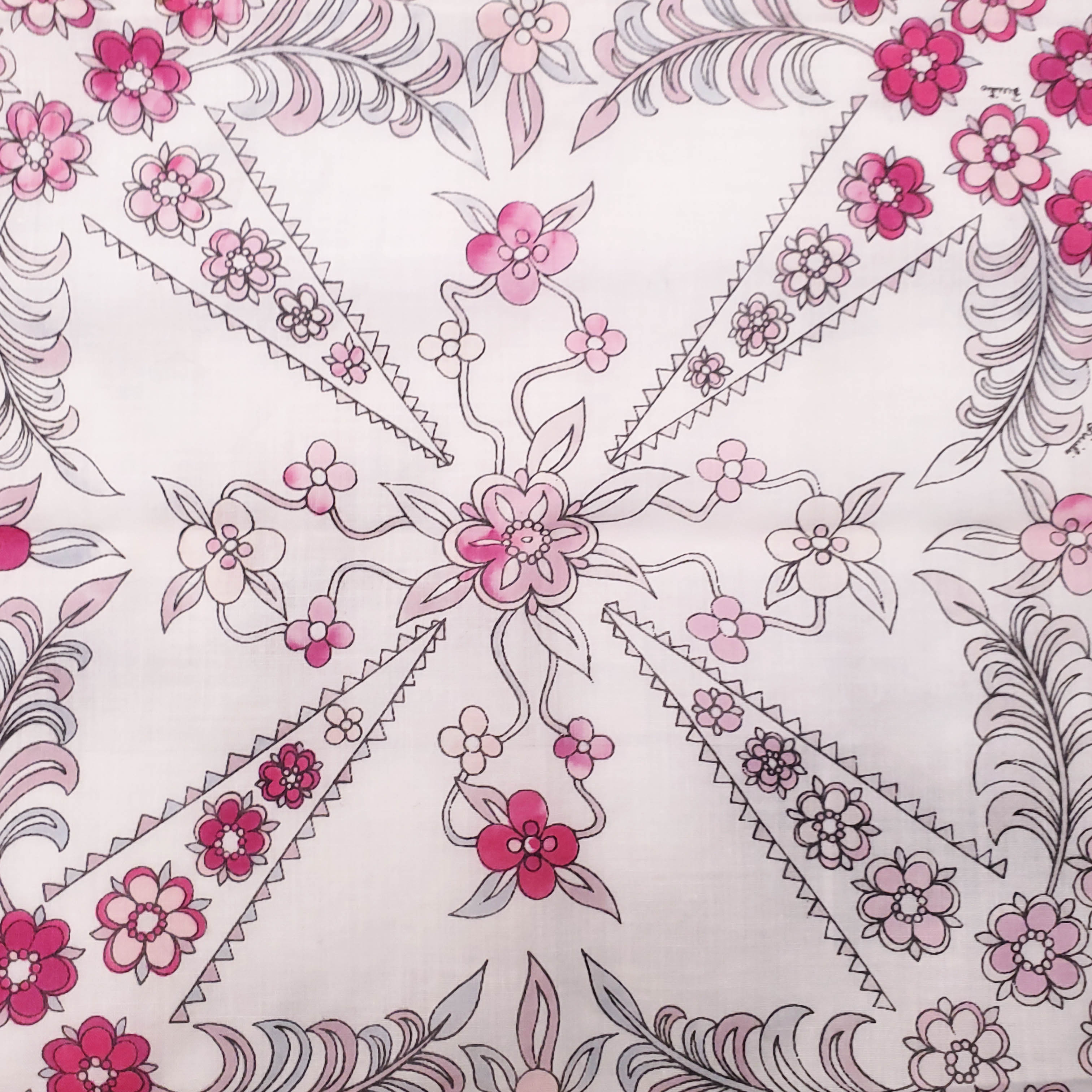 EMILIO PUCCI WHITE AND PINK FLORAL PATTERNED SCARF