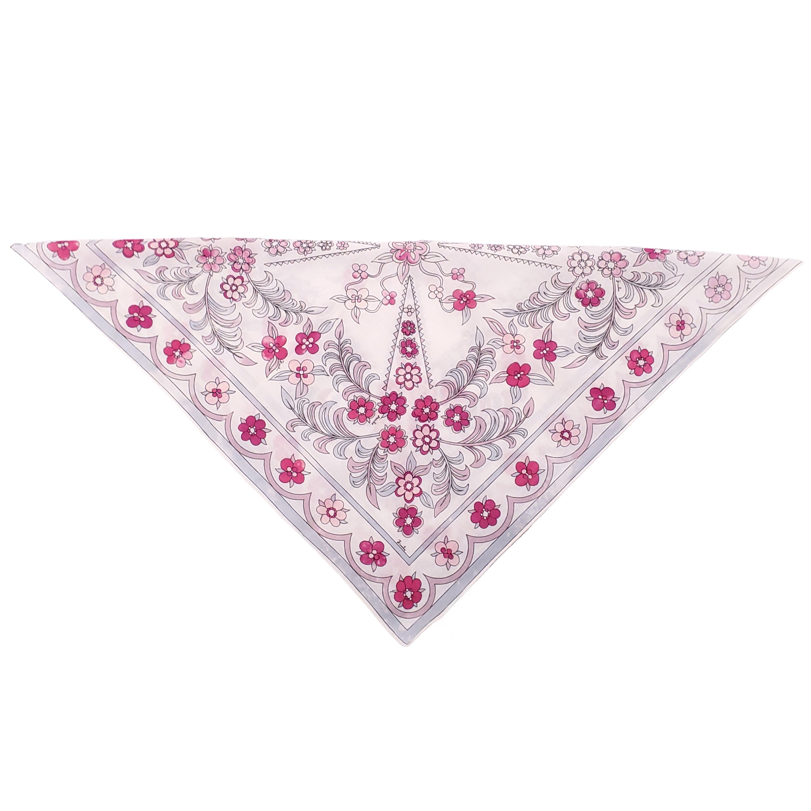 EMILIO PUCCI WHITE AND PINK FLORAL PATTERNED SCARF