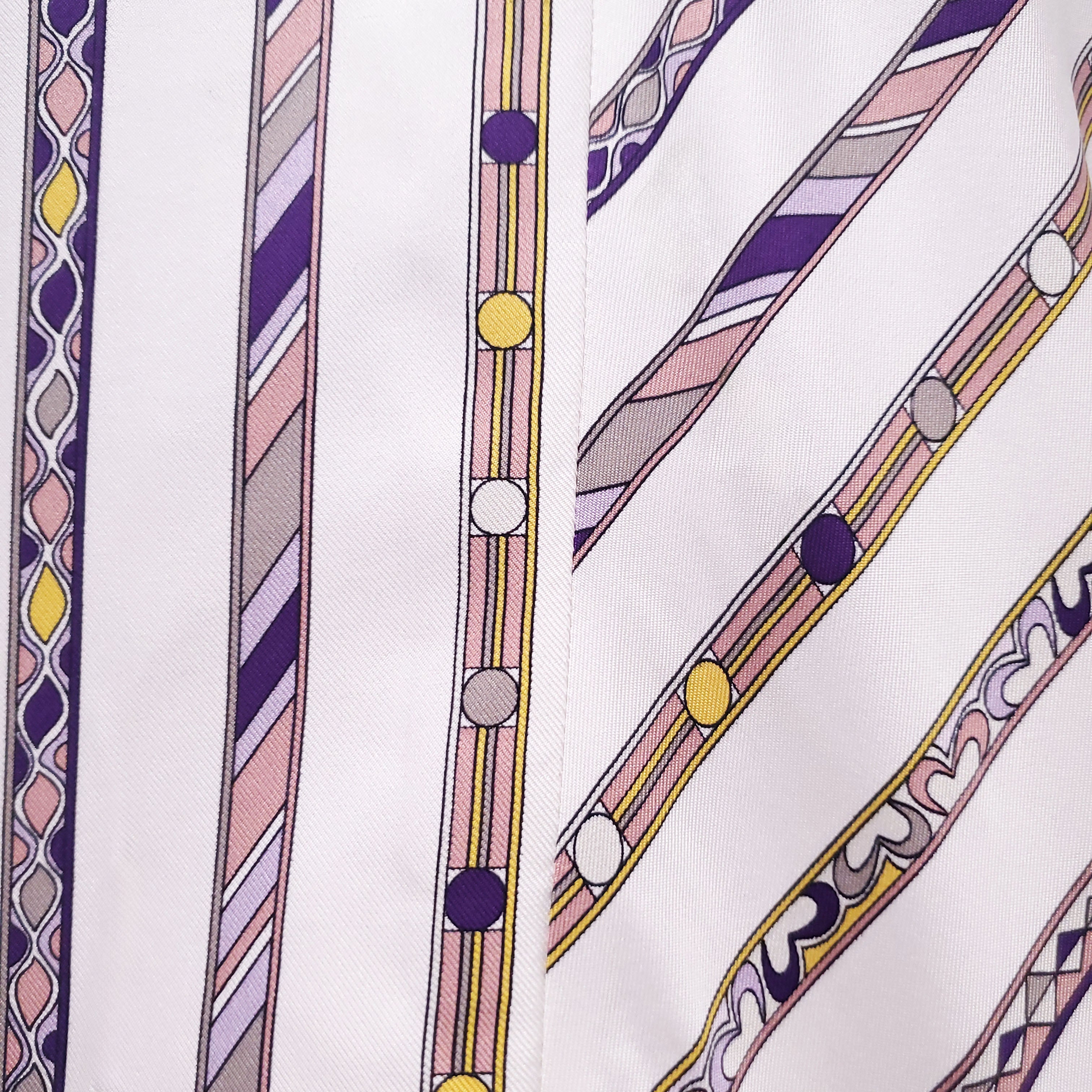 EMILIO PUCCI WHITE PATTERNED STRIPE SHORT SLEEVE DRESS - SIZE 44