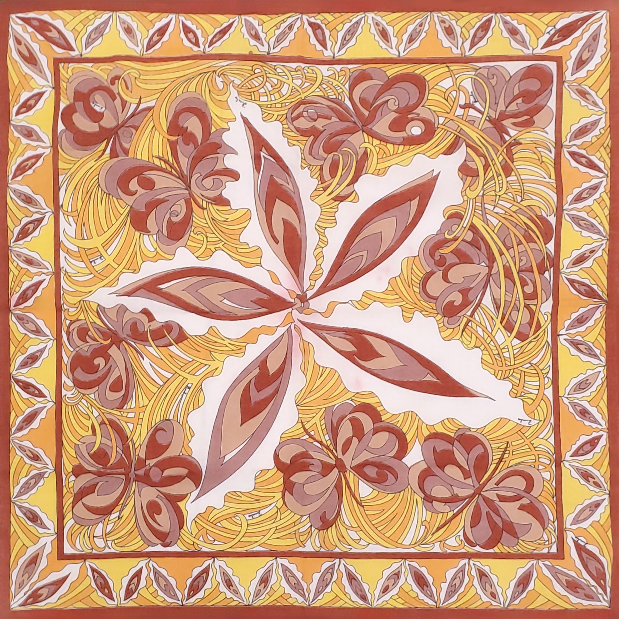 EMILIO PUCCI YELLOW AND ORANGE PATTERNED SCARF