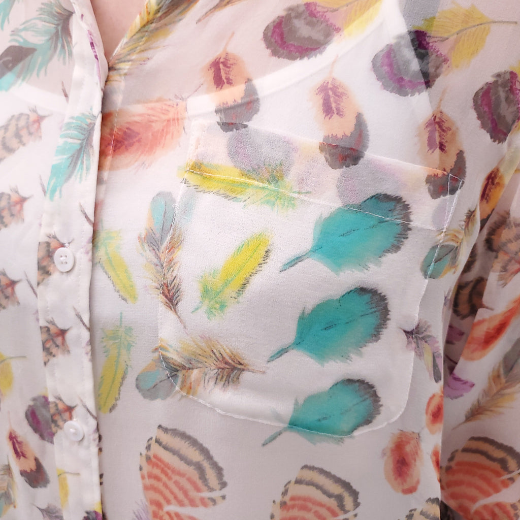 EQUIPMENT SILK FEATHER PATTERNED BLOUSE - SIZE S