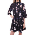 ERDEM BLACK FLORAL EMBROIDERED STRIPED RUFFLE DRESS - SIZE 2